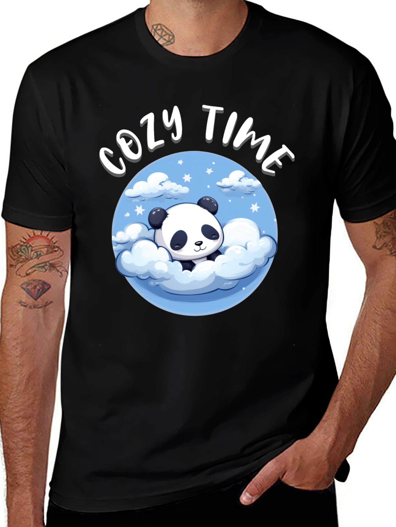 Variant 13 of Cozy Time Panda Bear T-Shirt - Soft Black Tee