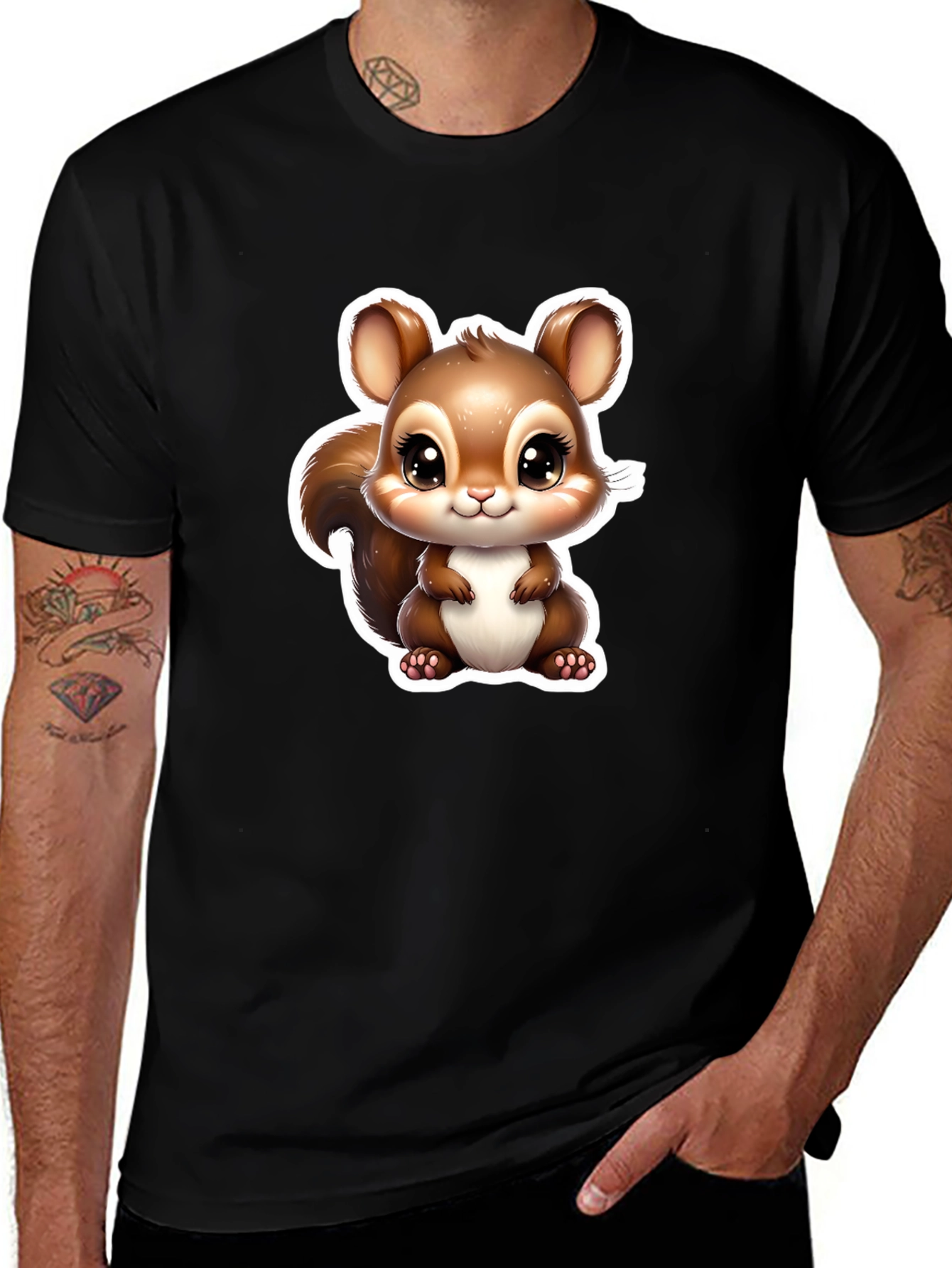 Variant 14 of Cute Squirrel Graphic Tee - Soft Black Cotton Shirt