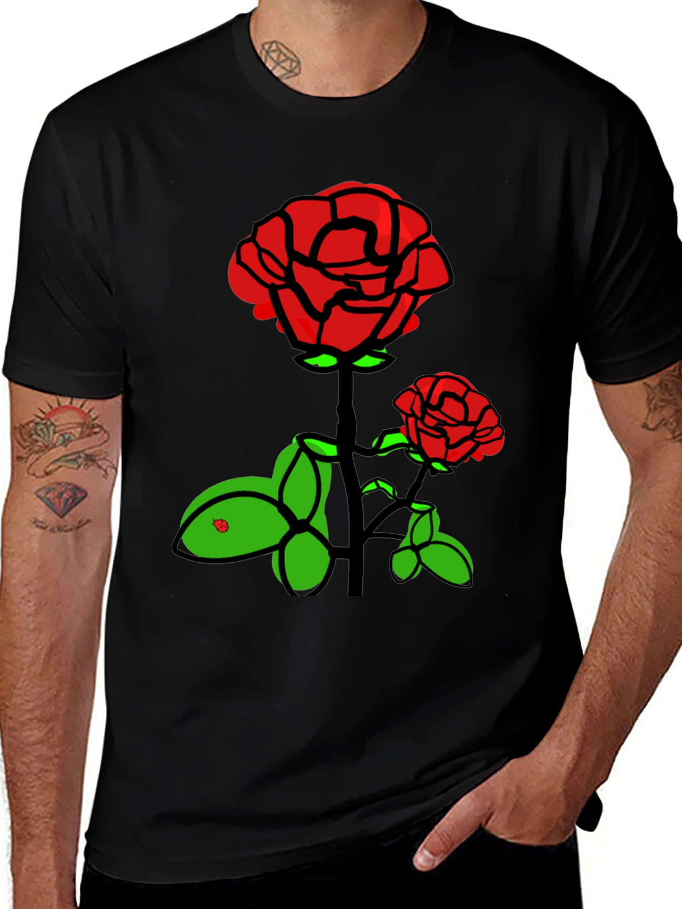 Variant 21 of Rose Graphic T-Shirt - Black Cotton Blend