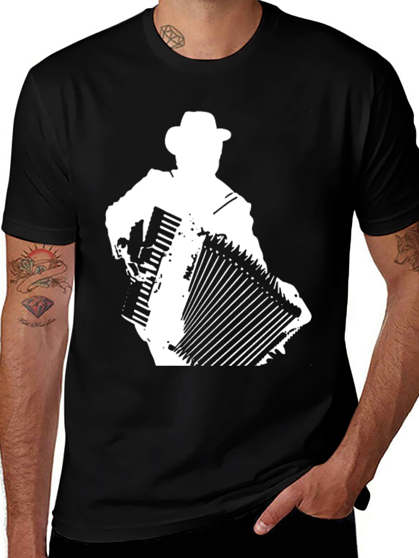 Black Accordion Player Graphic Tee - Cool Musician Shirt main image