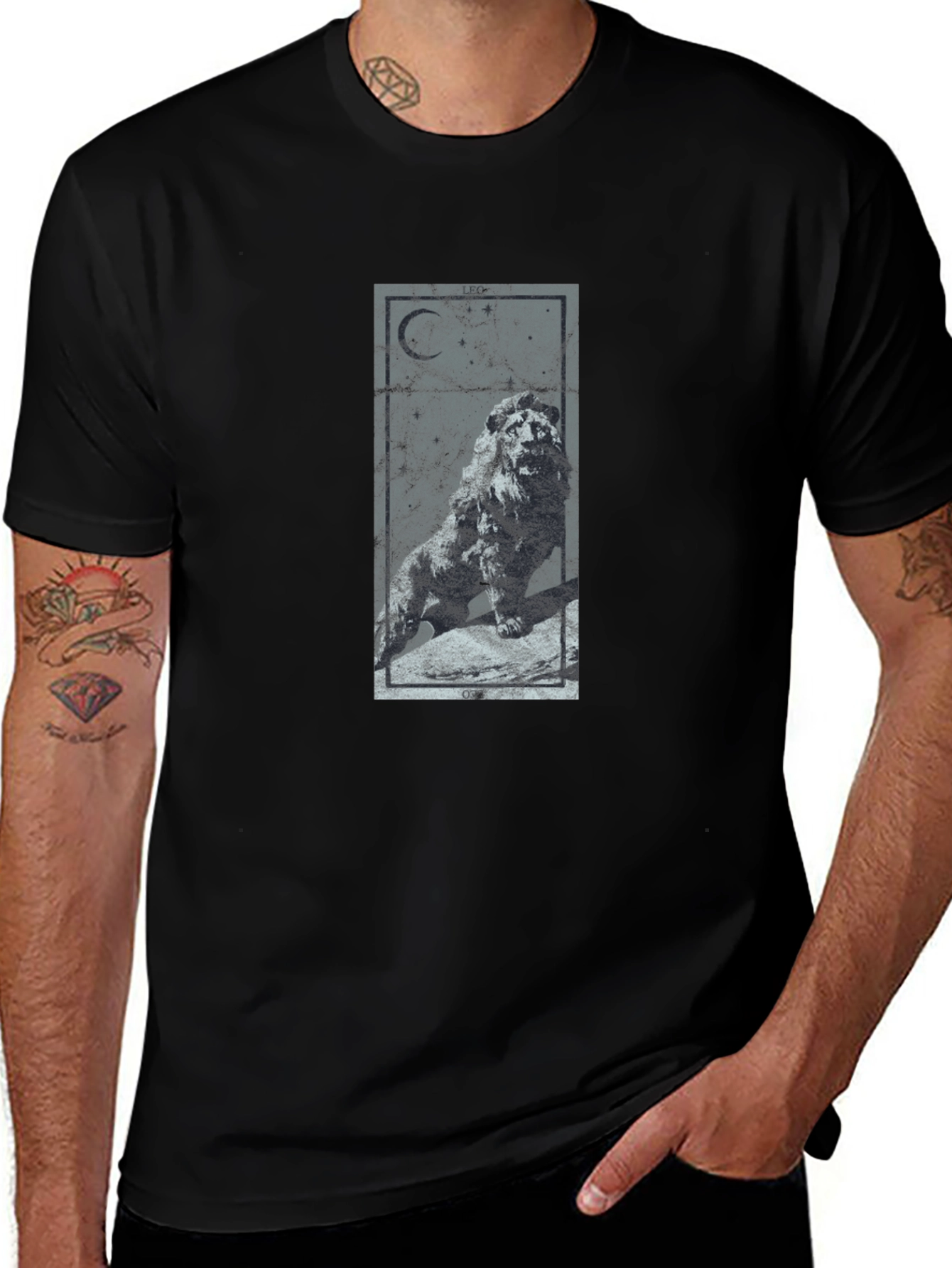 Variant 8 of Lion Moon Graphic Tee - Men's Black T-Shirt