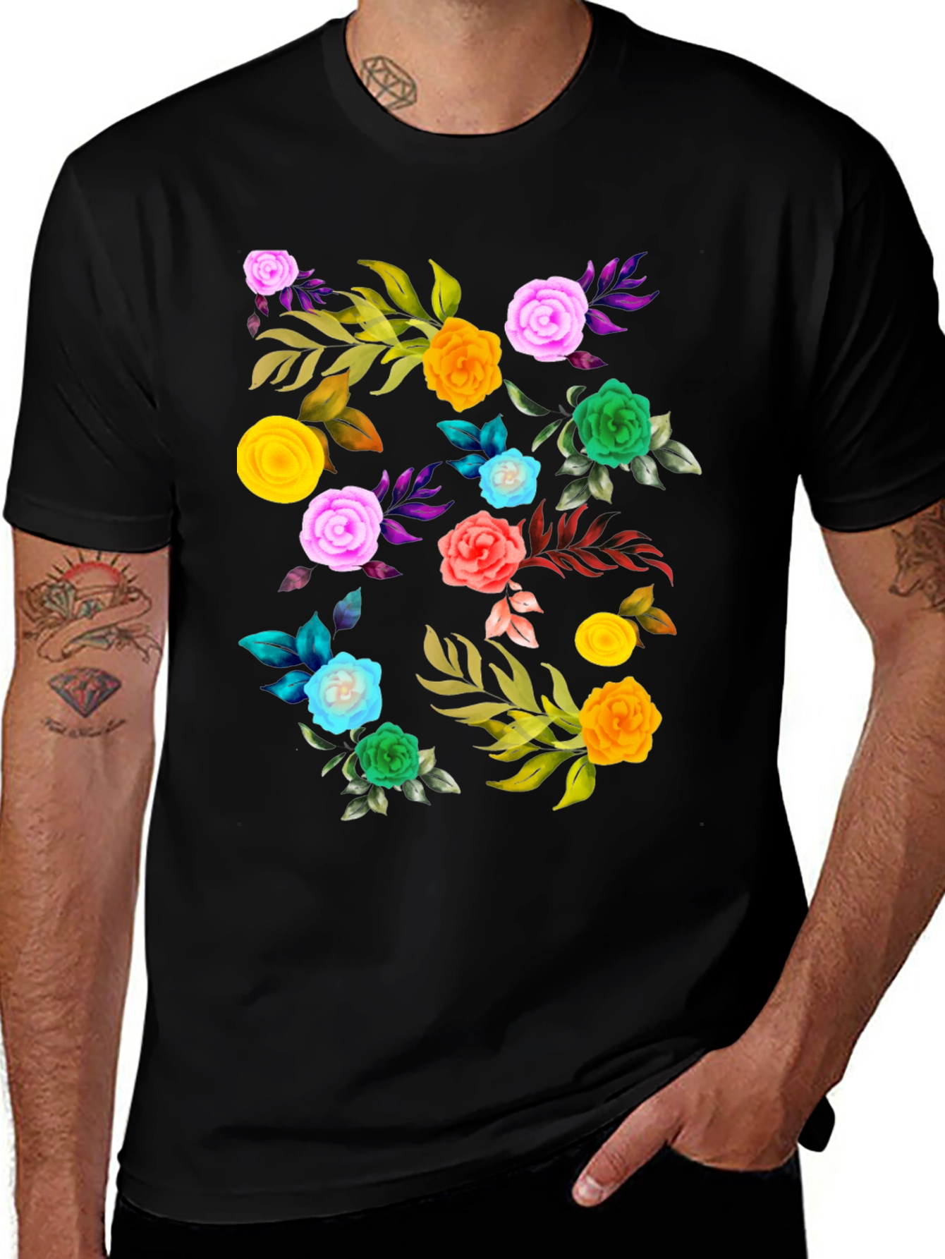 Variant 17 of Floral Print Black T-Shirt