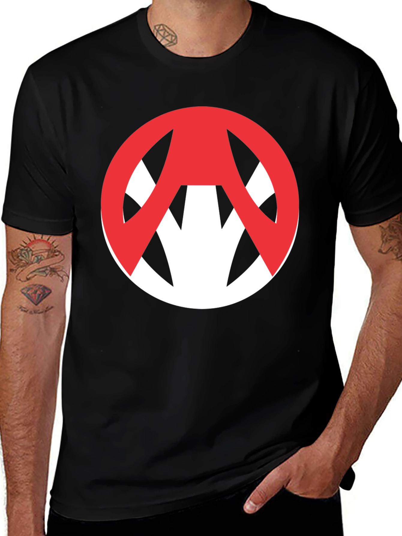 Edgy Graphic Tee: Red Symbol on Black Cotton T-Shirt