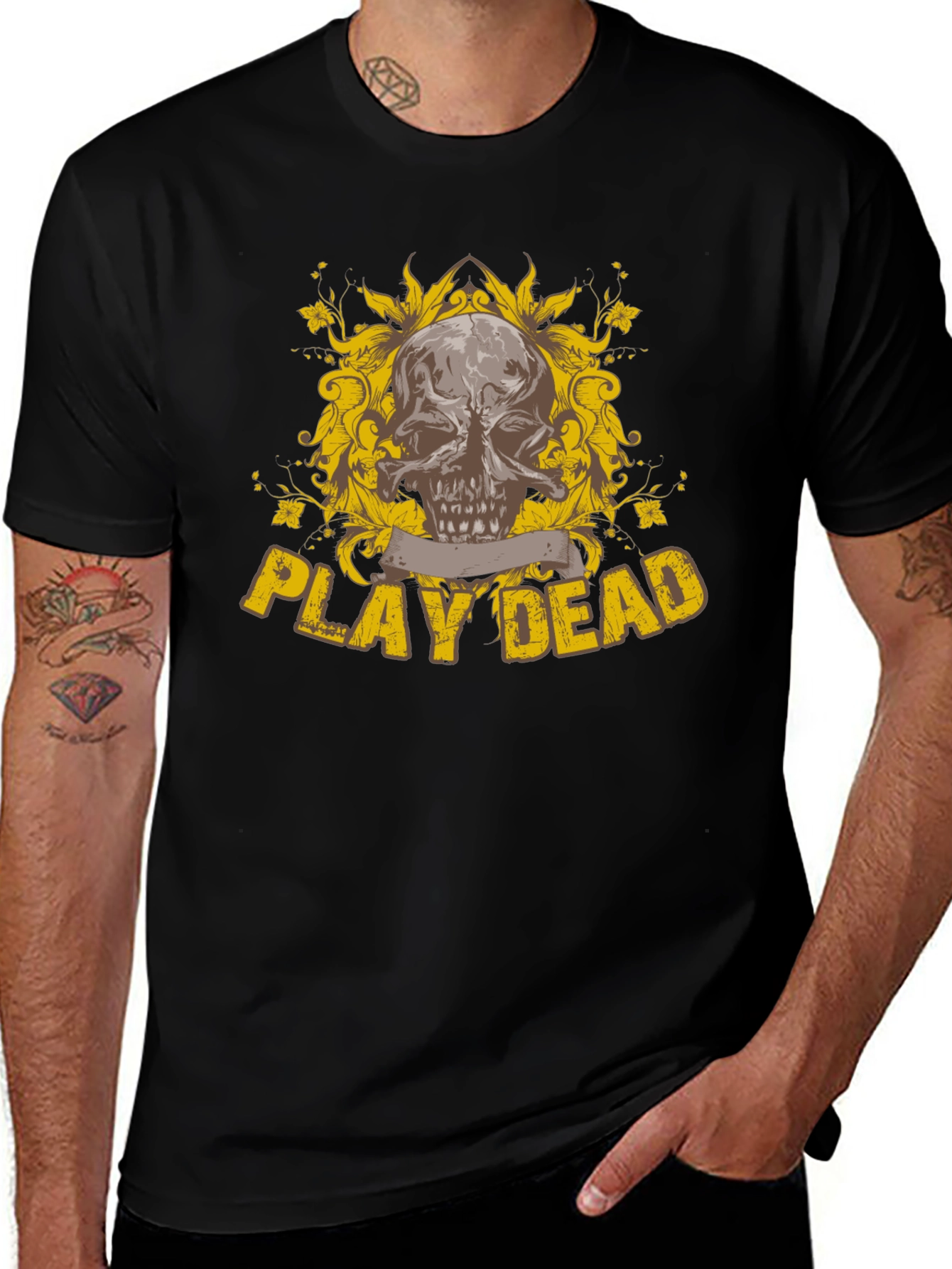 Variant 27 of Play Dead Skull Graphic Black T-Shirt