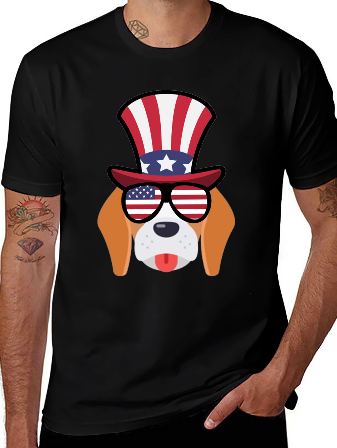 Variant 17 of Patriotic Dog T-Shirt: USA Flag Glasses