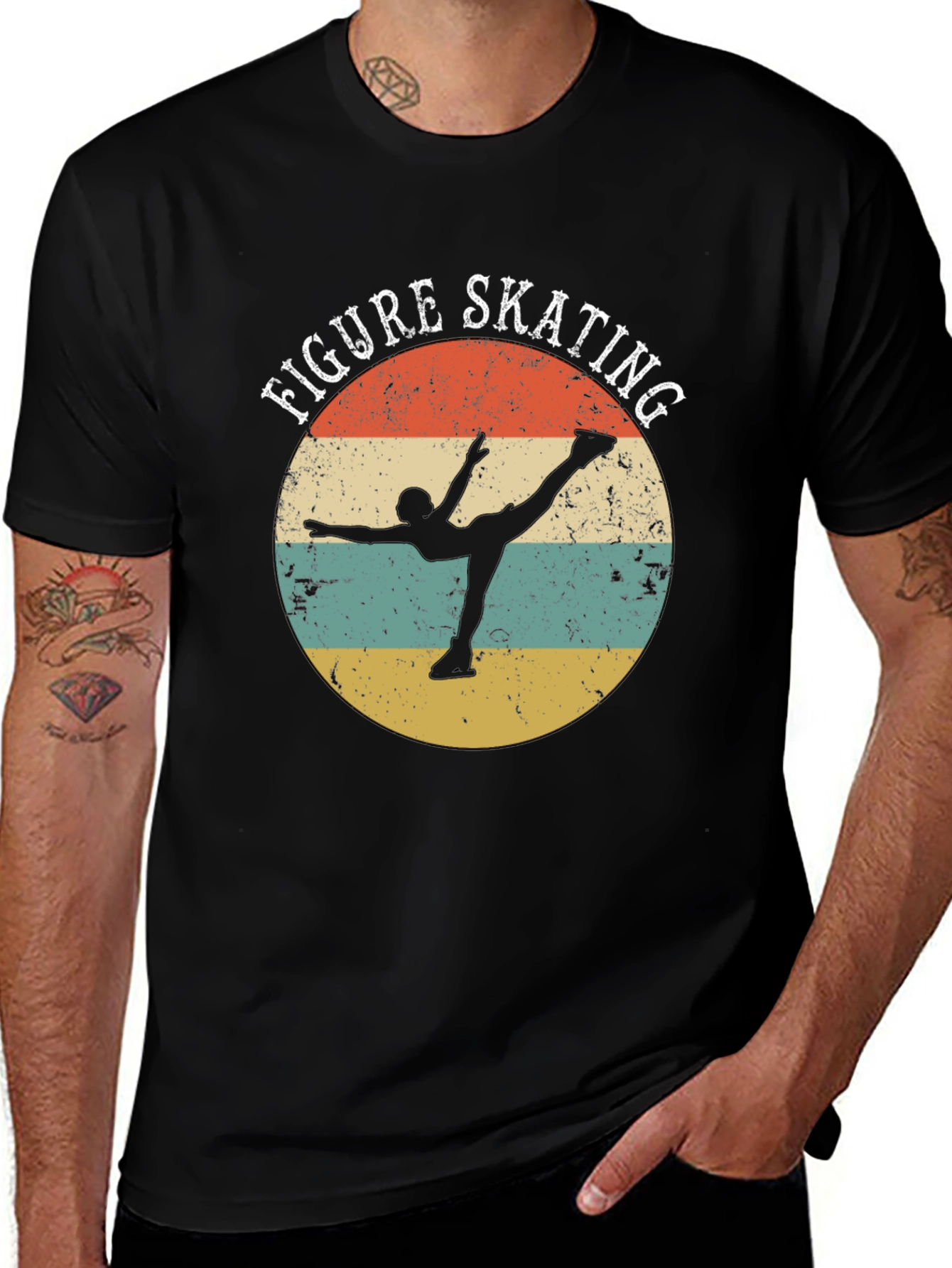 Variant 13 of Figure Skating Retro Style Black T-Shirt