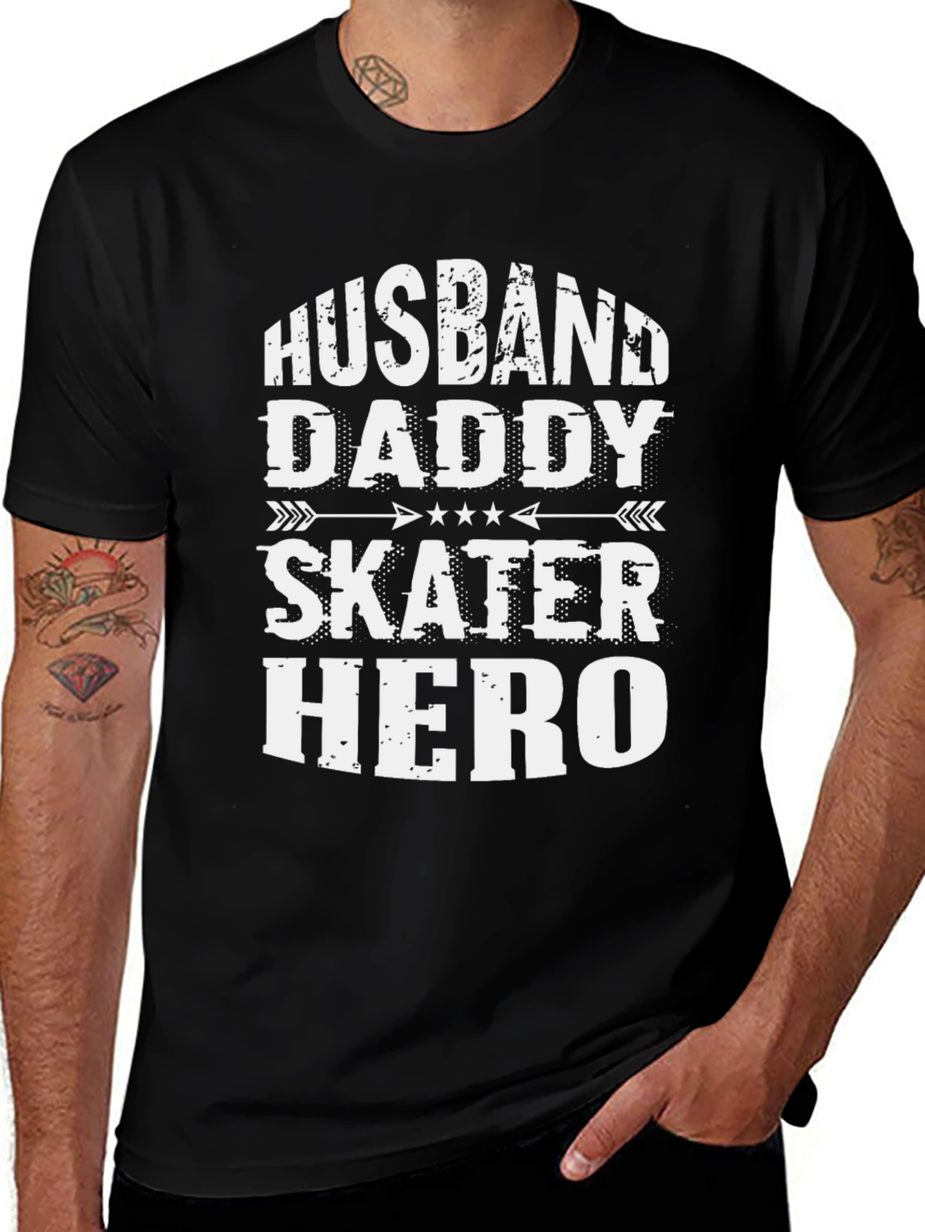 Variant 5 of Husband Daddy Skater Hero Black T-Shirt