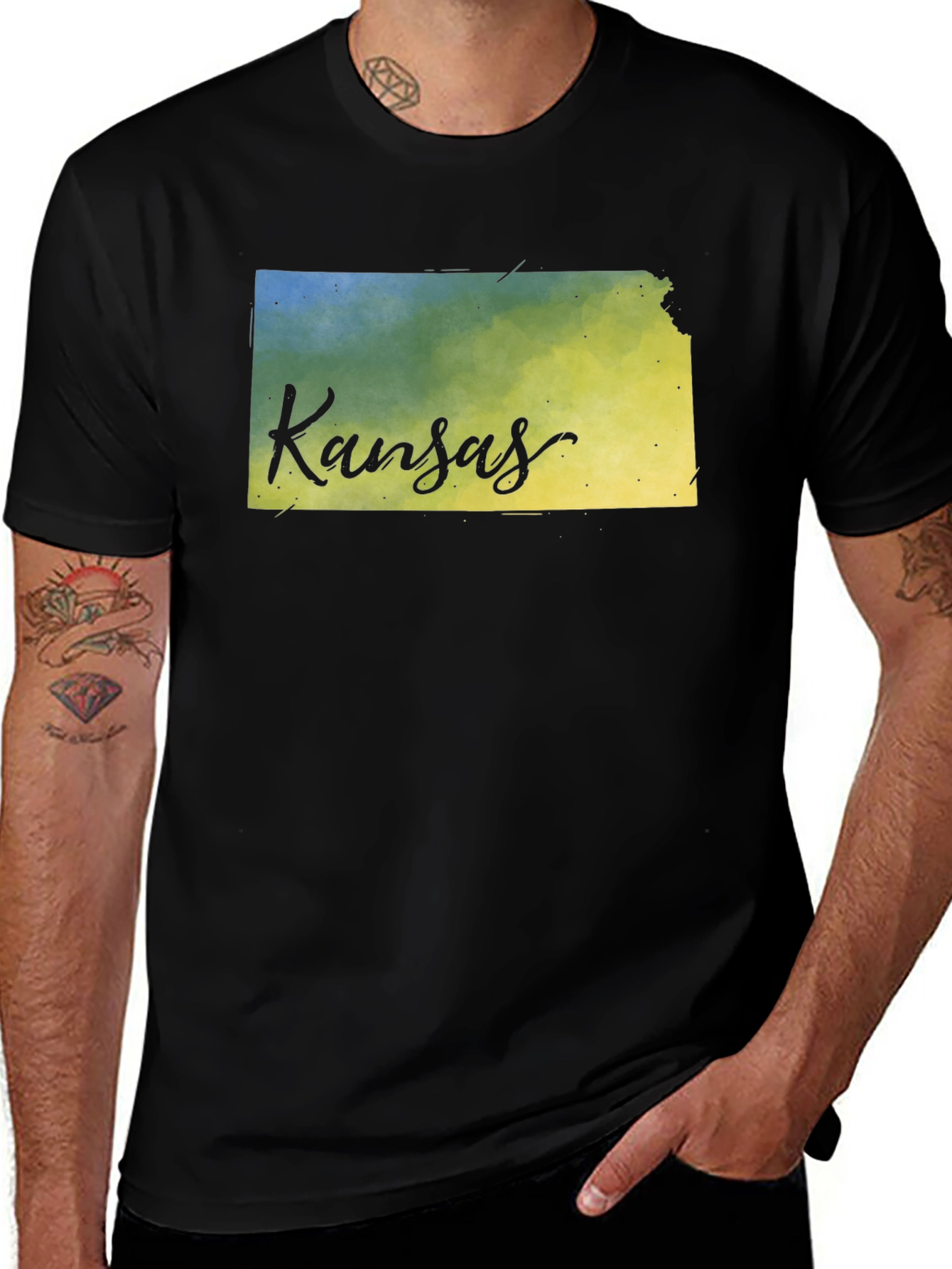 Kansas State Map Graphic T-Shirt - Black