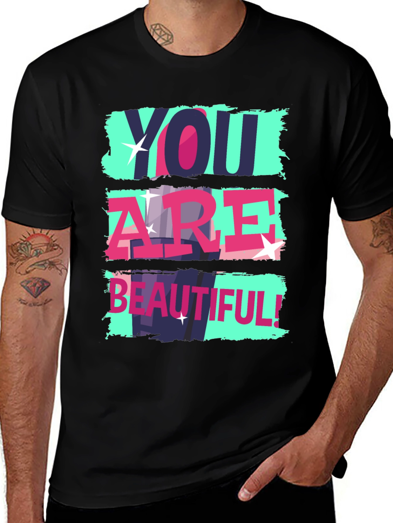 Variant 6 of You Are Beautiful Graphic Tee - Black Cotton Casual T-Shirt