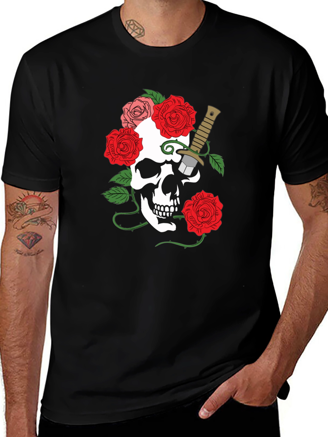 Skull & Roses Graphic Tee - Men's Black T-Shirt