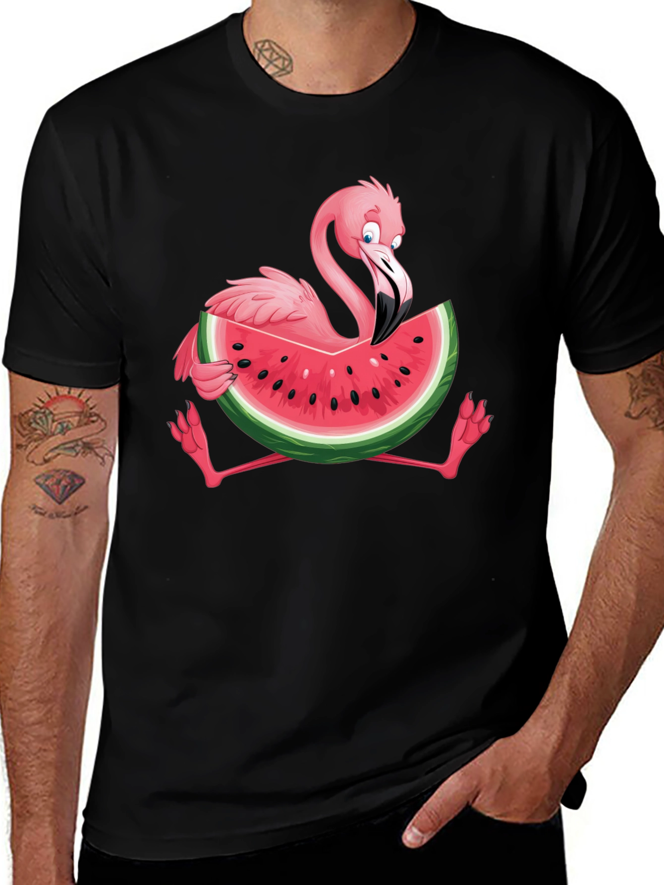 Variant 25 of Flamingo Watermelon Graphic Tee - Fun Summer Shirt