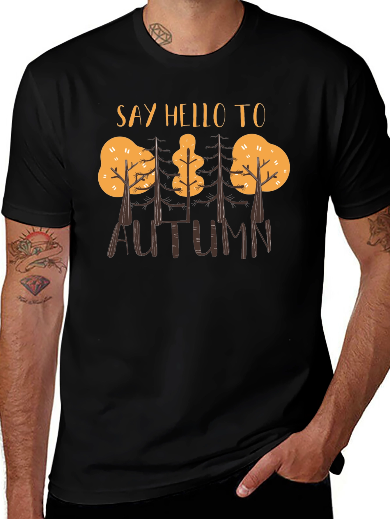 Say Hello to Autumn Graphic Tee - Fall Season Shirt