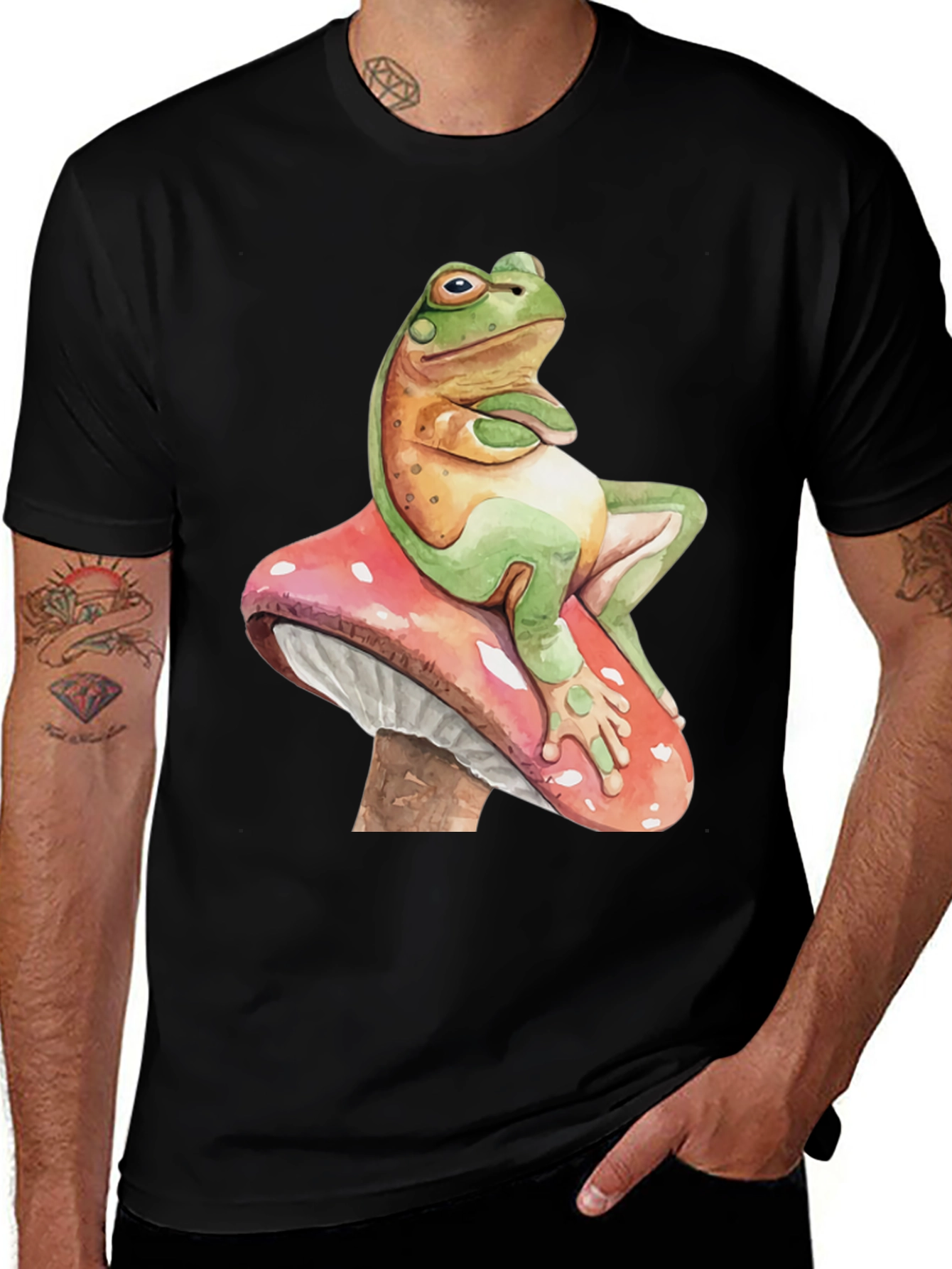 Black Frog on Mushroom T-Shirt - Relaxed Funny Graphic Tee main image