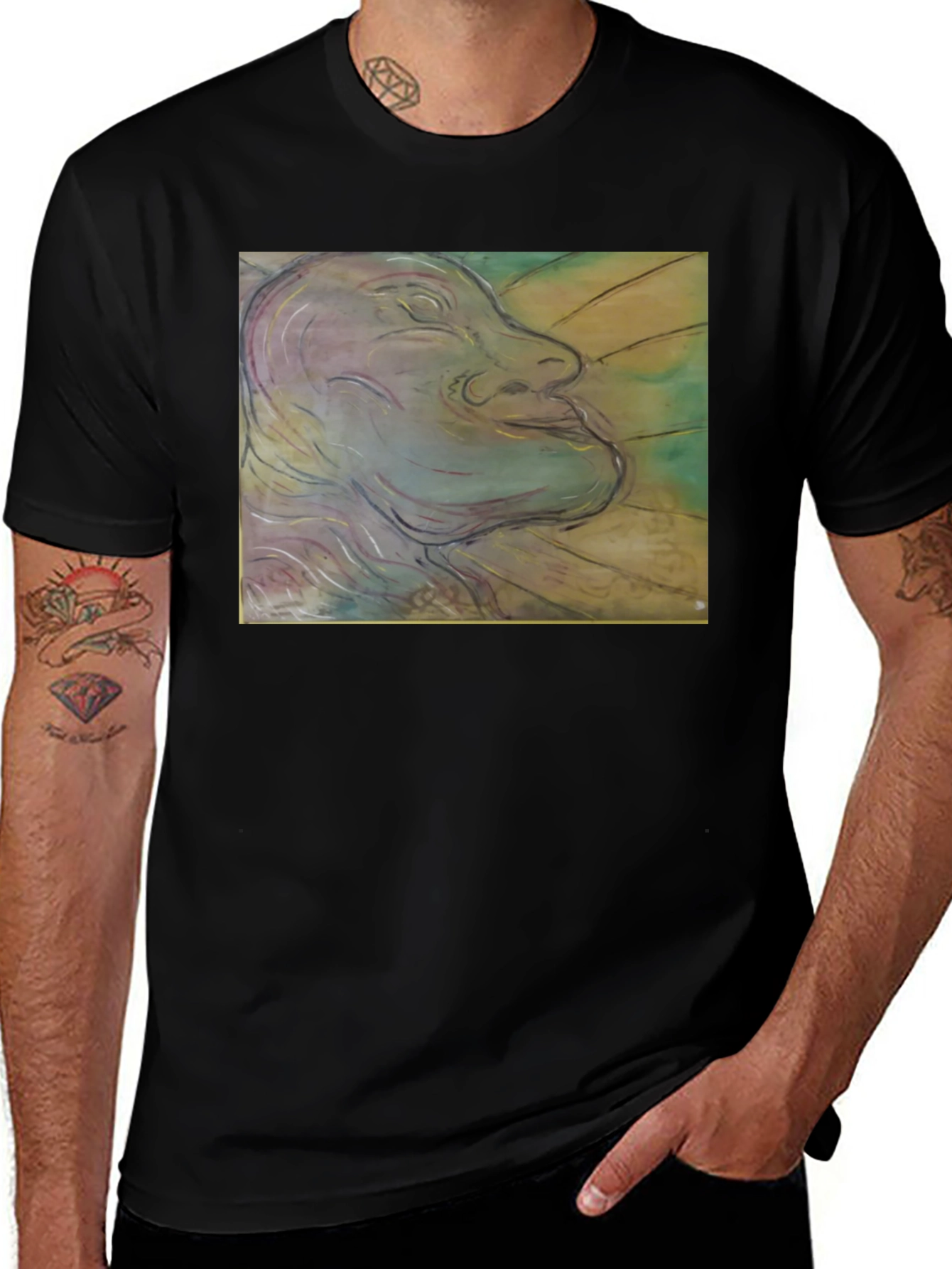 Variant 28 of Artistic Face Graphic Black T-Shirt