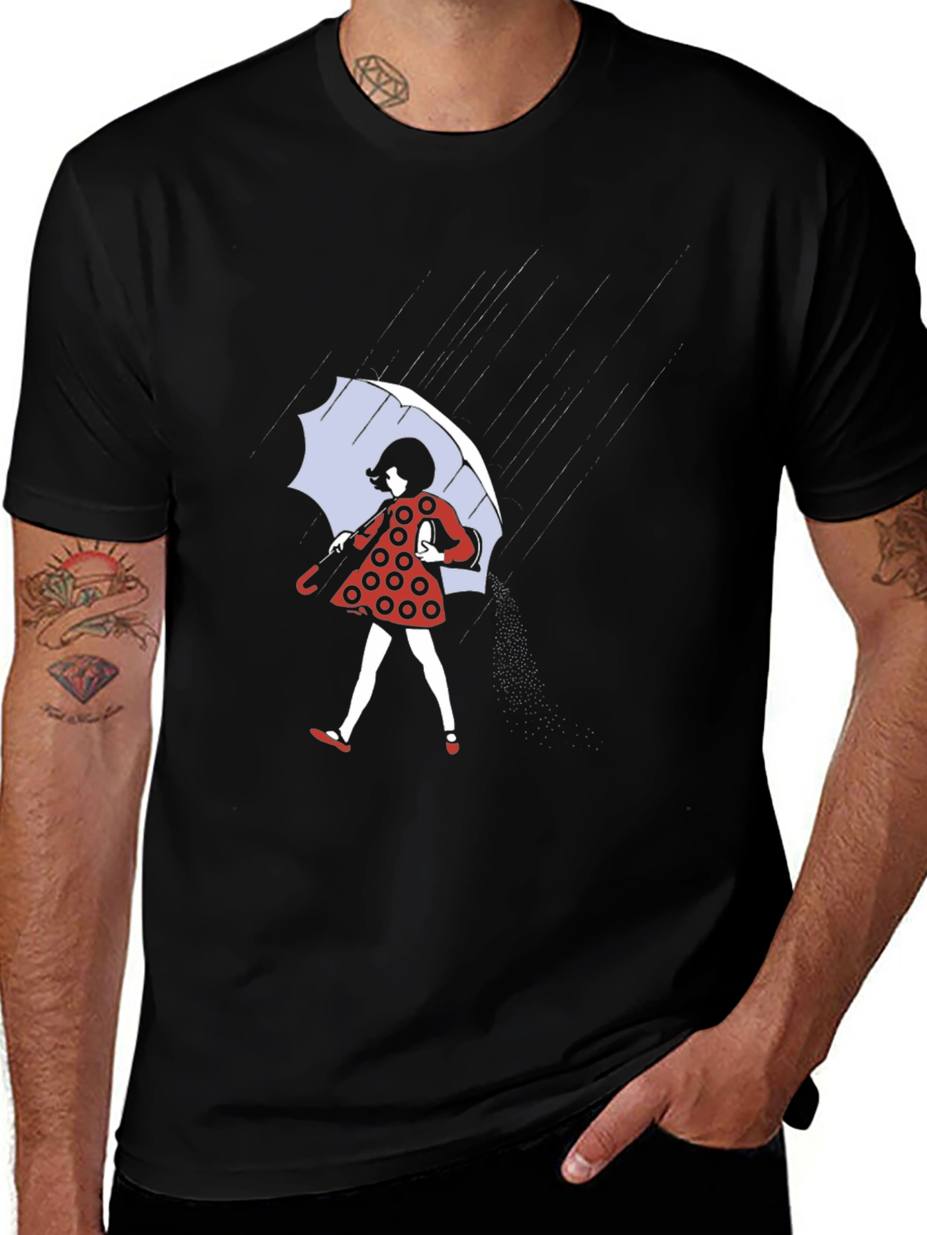 Variant 13 of Rainy Day T-Shirt: Polka Dot Dress & Umbrella