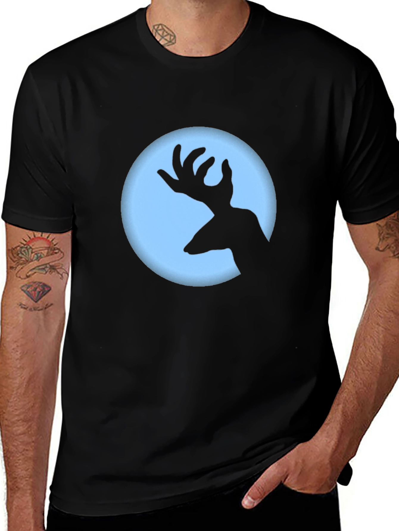 Variant 6 of Deer Silhouette Graphic Tee - Black Crew Neck T-Shirt