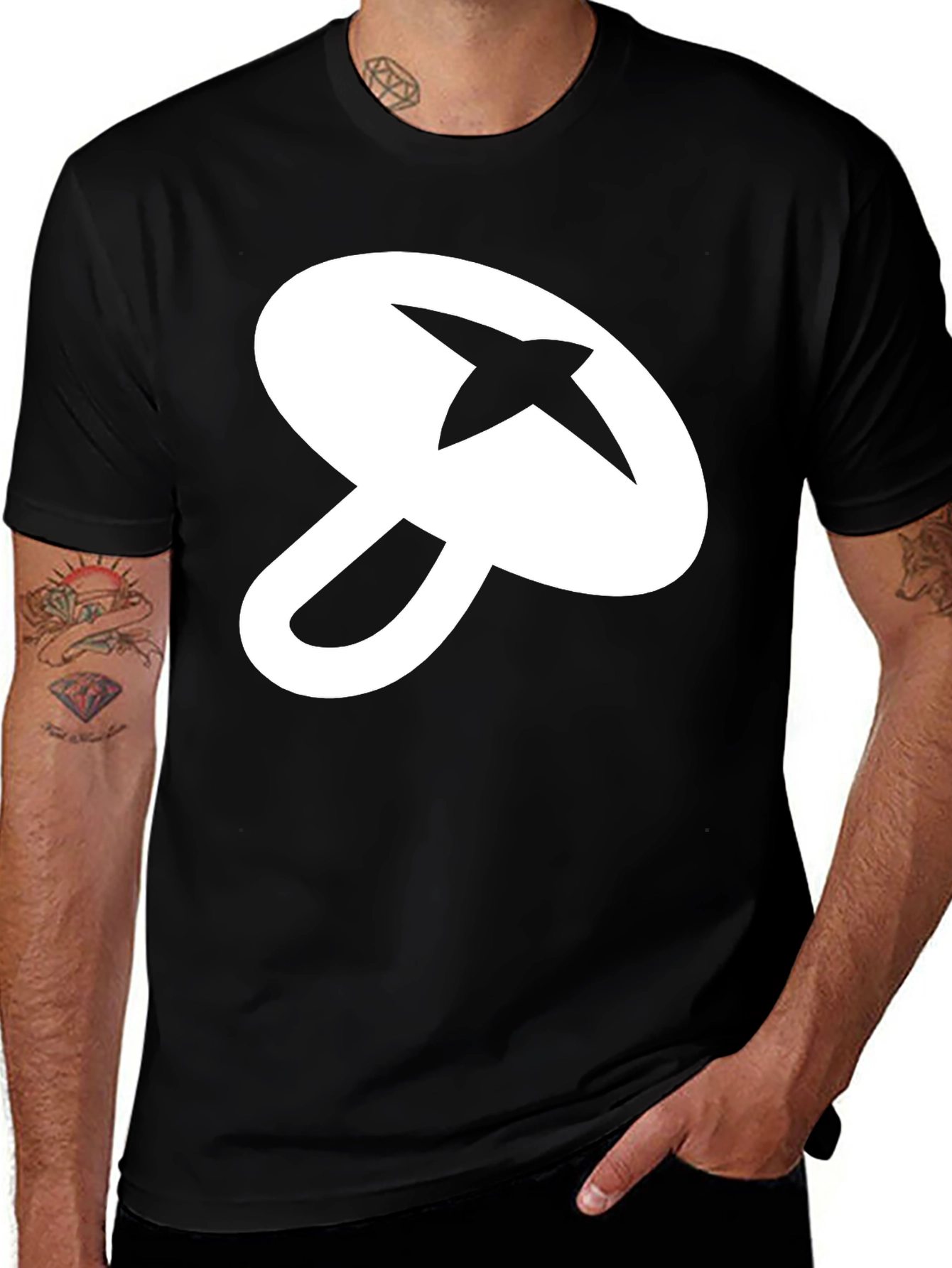 Variant 17 of Abstract Symbol Graphic Tee - Men's Black Cotton Shirt