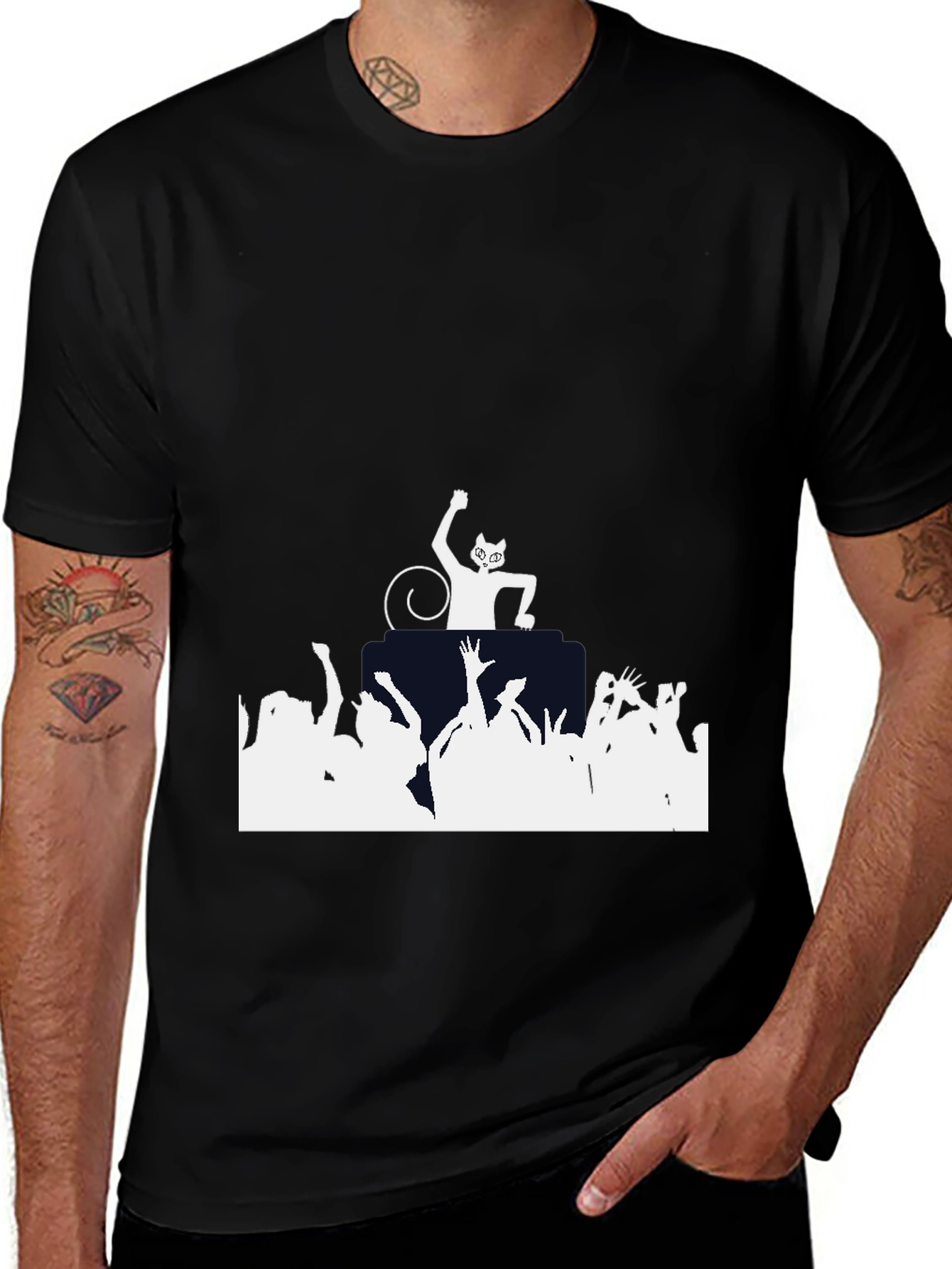 Variant 19 of DJ Cat Black T-Shirt - Party Animal Design