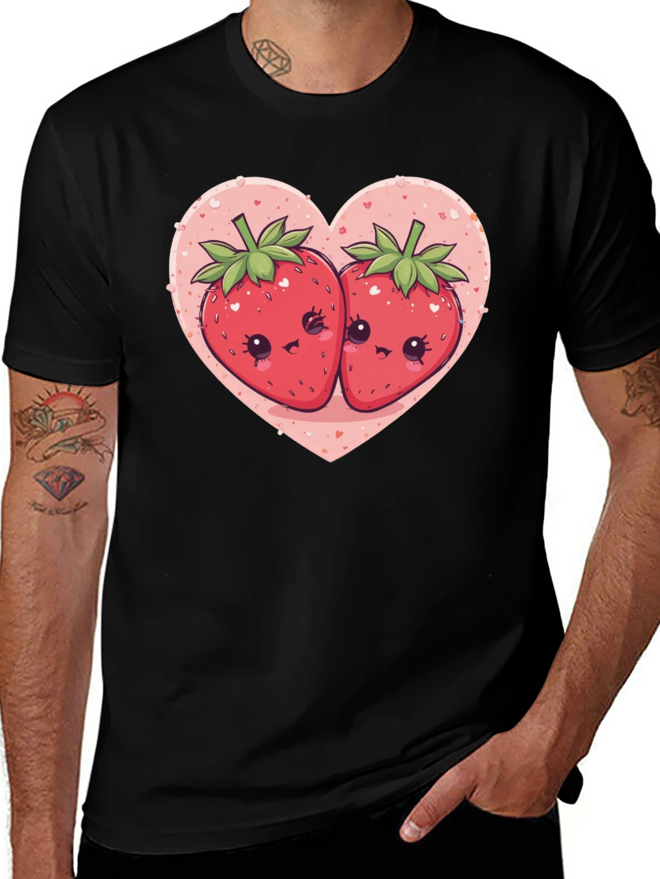 Variant 2 of Strawberry Heart Graphic Black T-Shirt