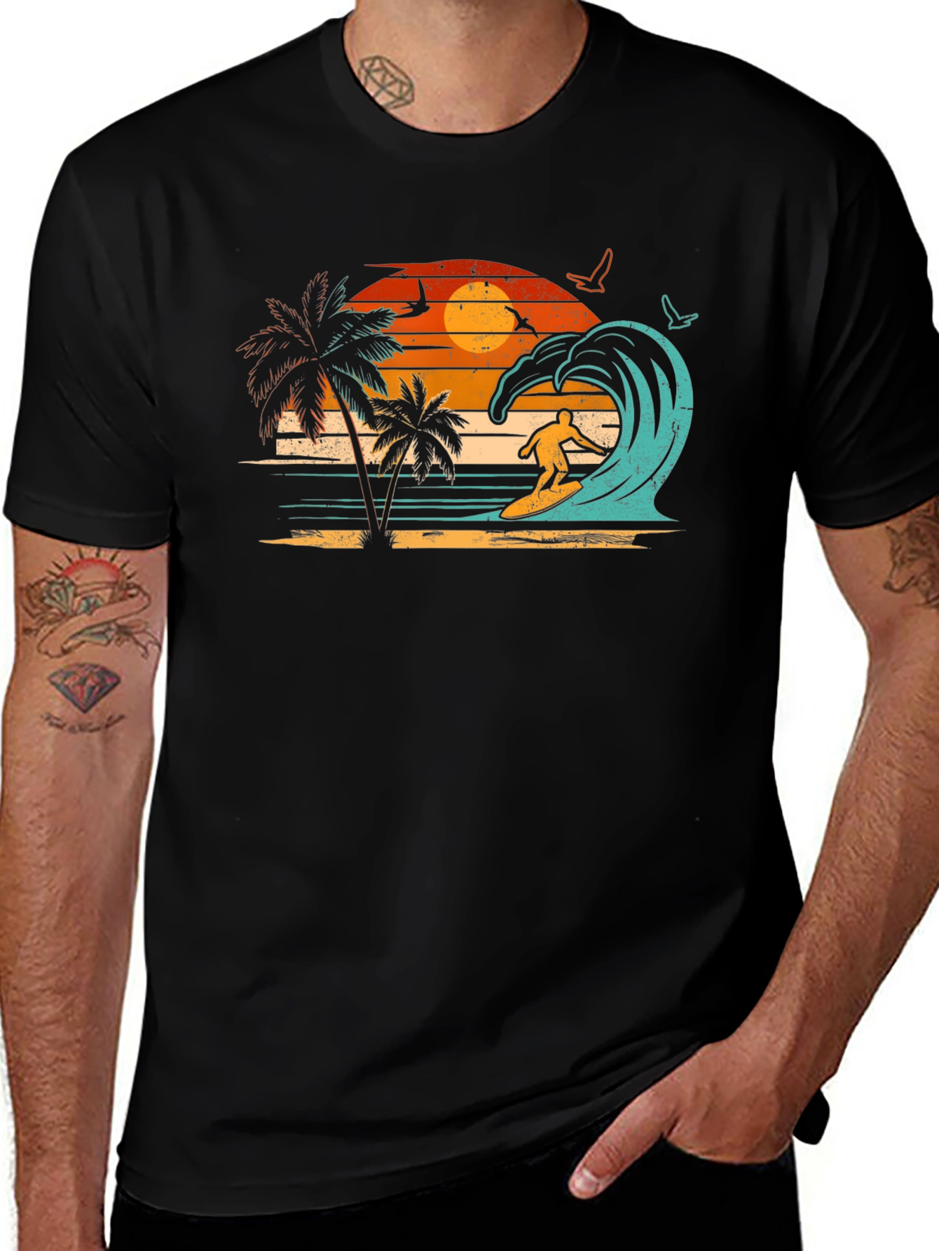 Variant 26 of Retro Surfing Beach Sunset Graphic Tee