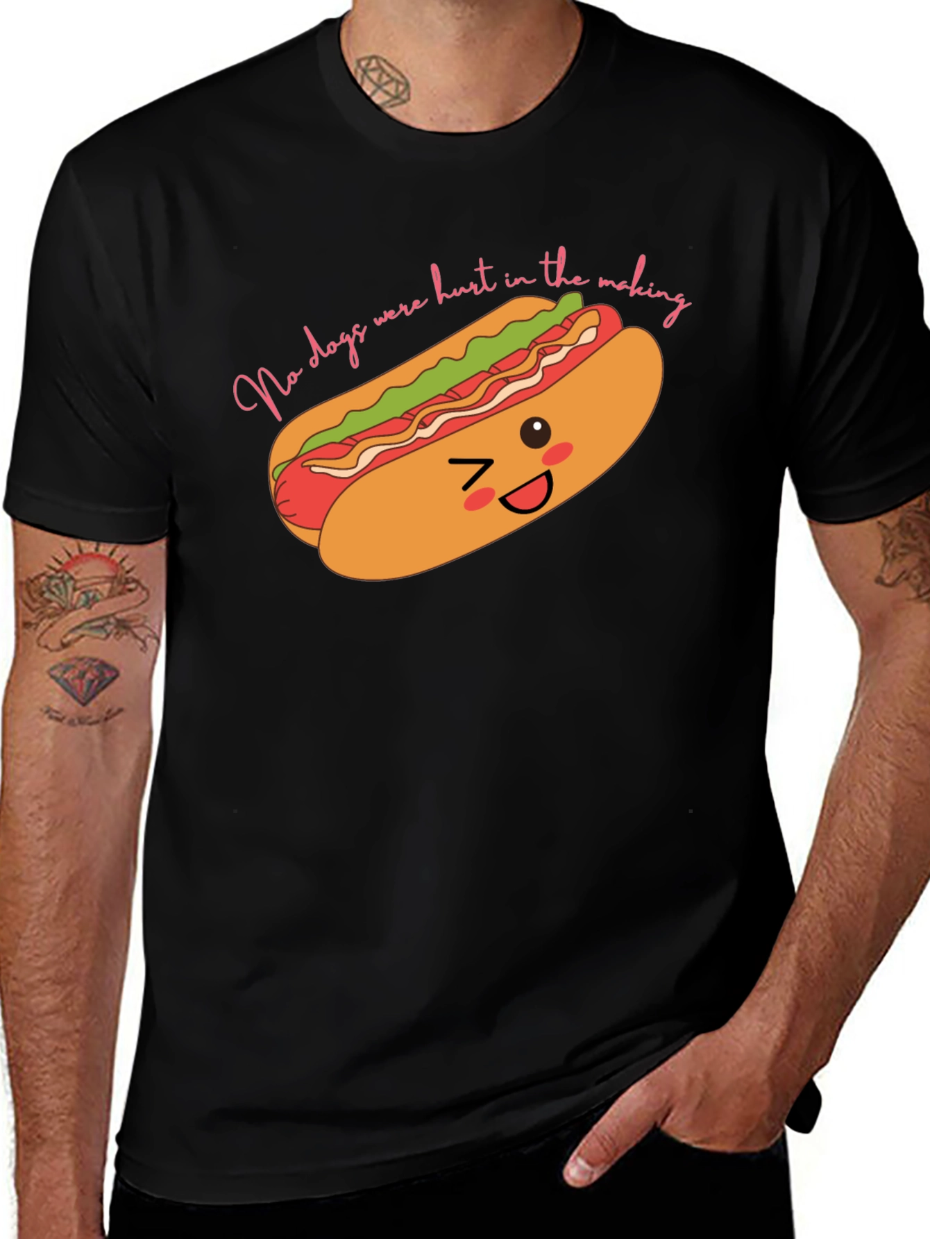 Variant 30 of Humorous Hot Dog Graphic T-Shirt - No Dogs Harmed!