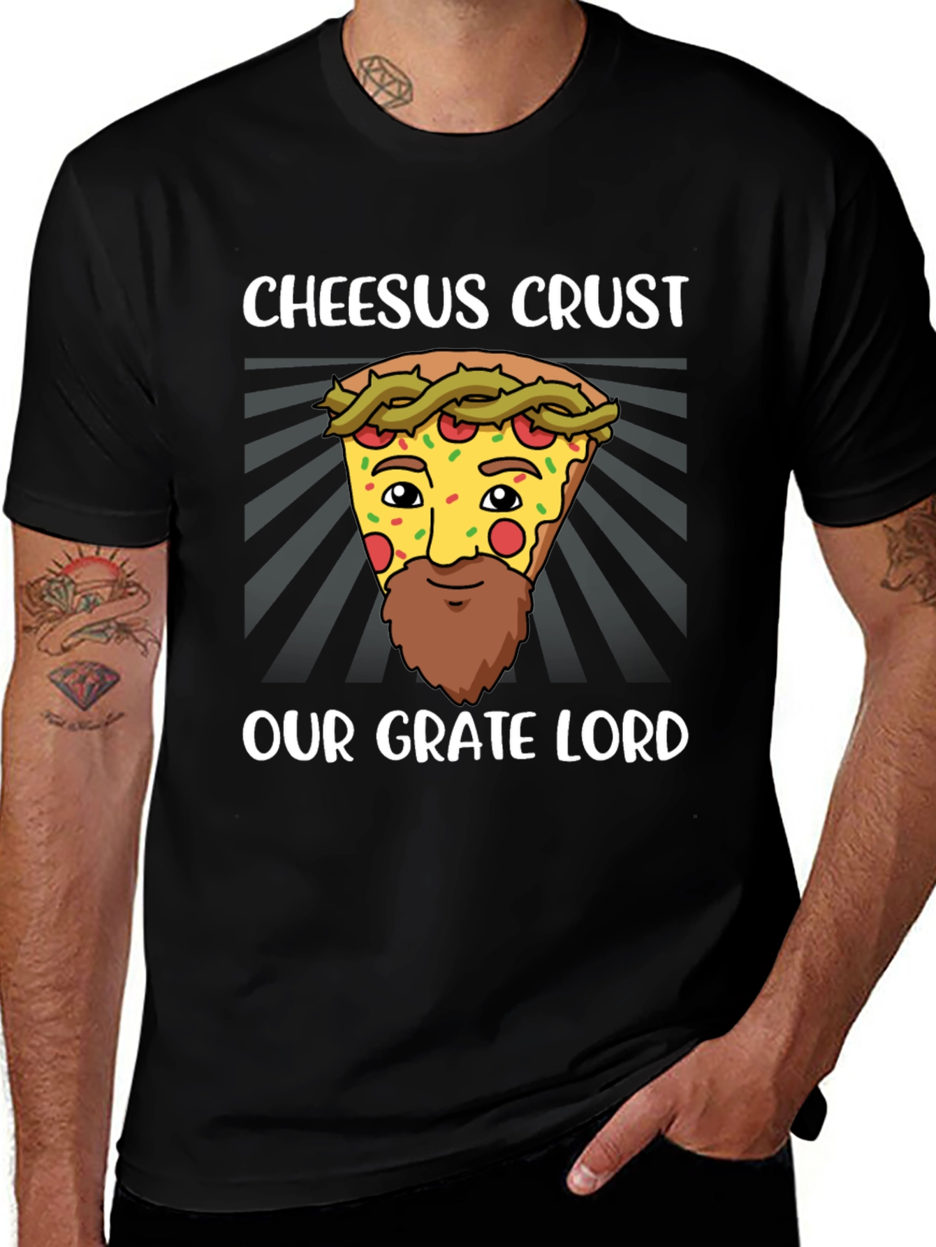 Variant 14 of Cheesus Crust Pizza Humor T-Shirt