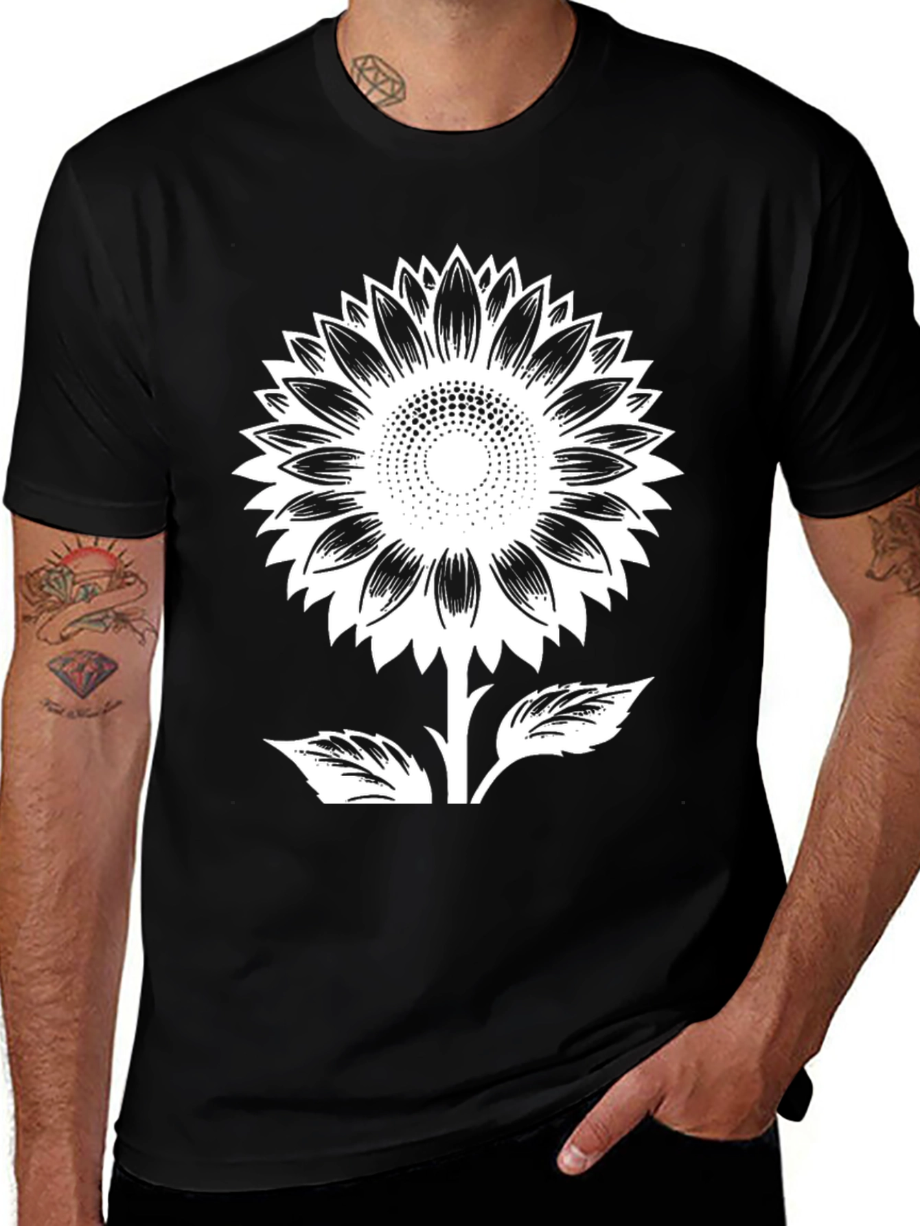 Variant 3 of Sunflower Graphic Tee - Black Cotton T-Shirt