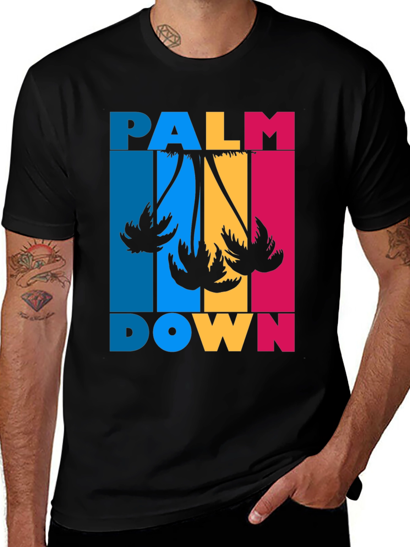 Variant 22 of Palm Down Graphic Tee - Black Cotton T-Shirt