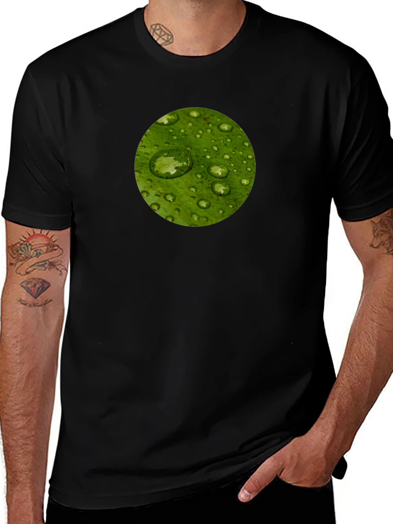 Variant 20 of Leaf Water Droplet Black T-Shirt