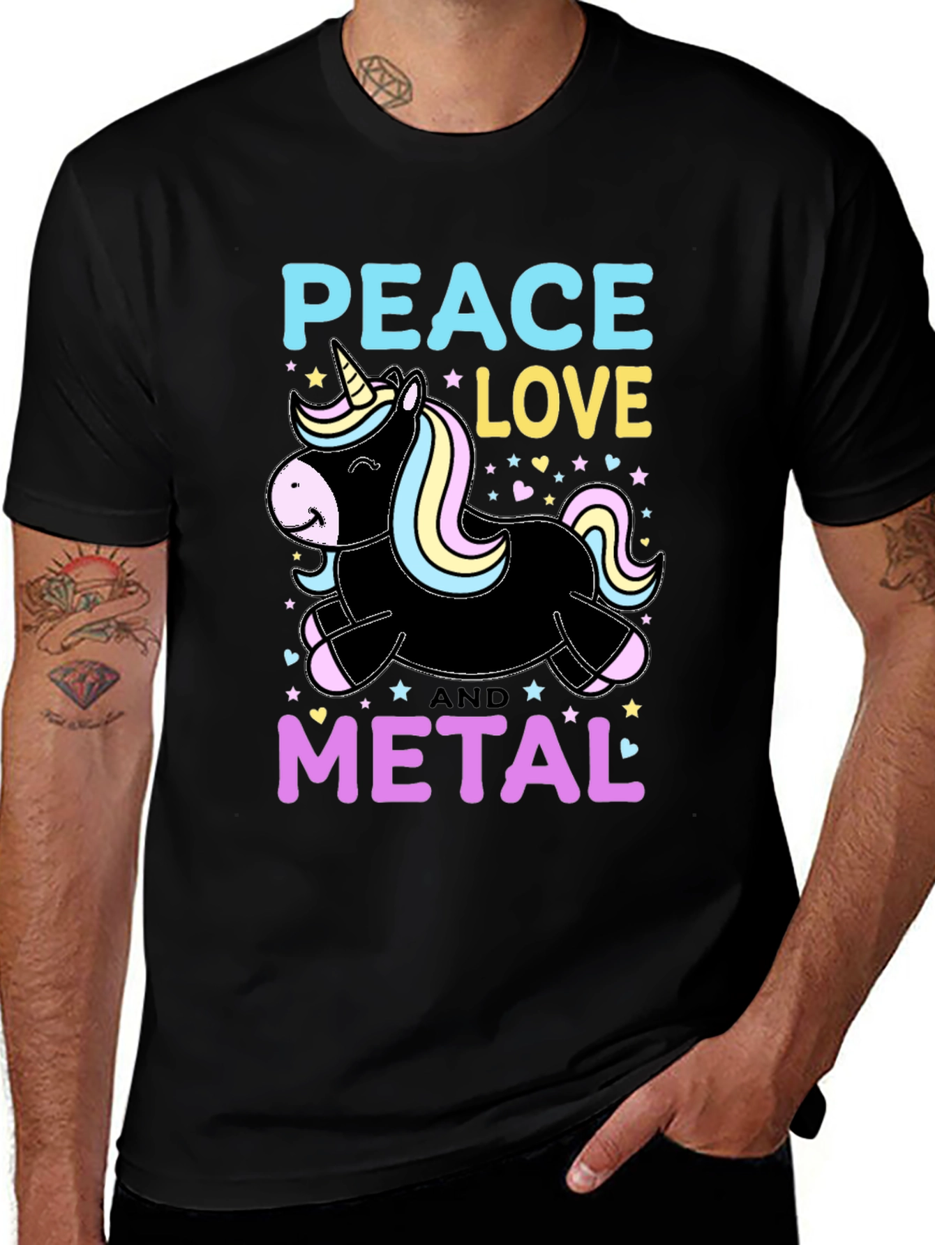 Variant 18 of Peace Love Metal Unicorn Graphic Tee
