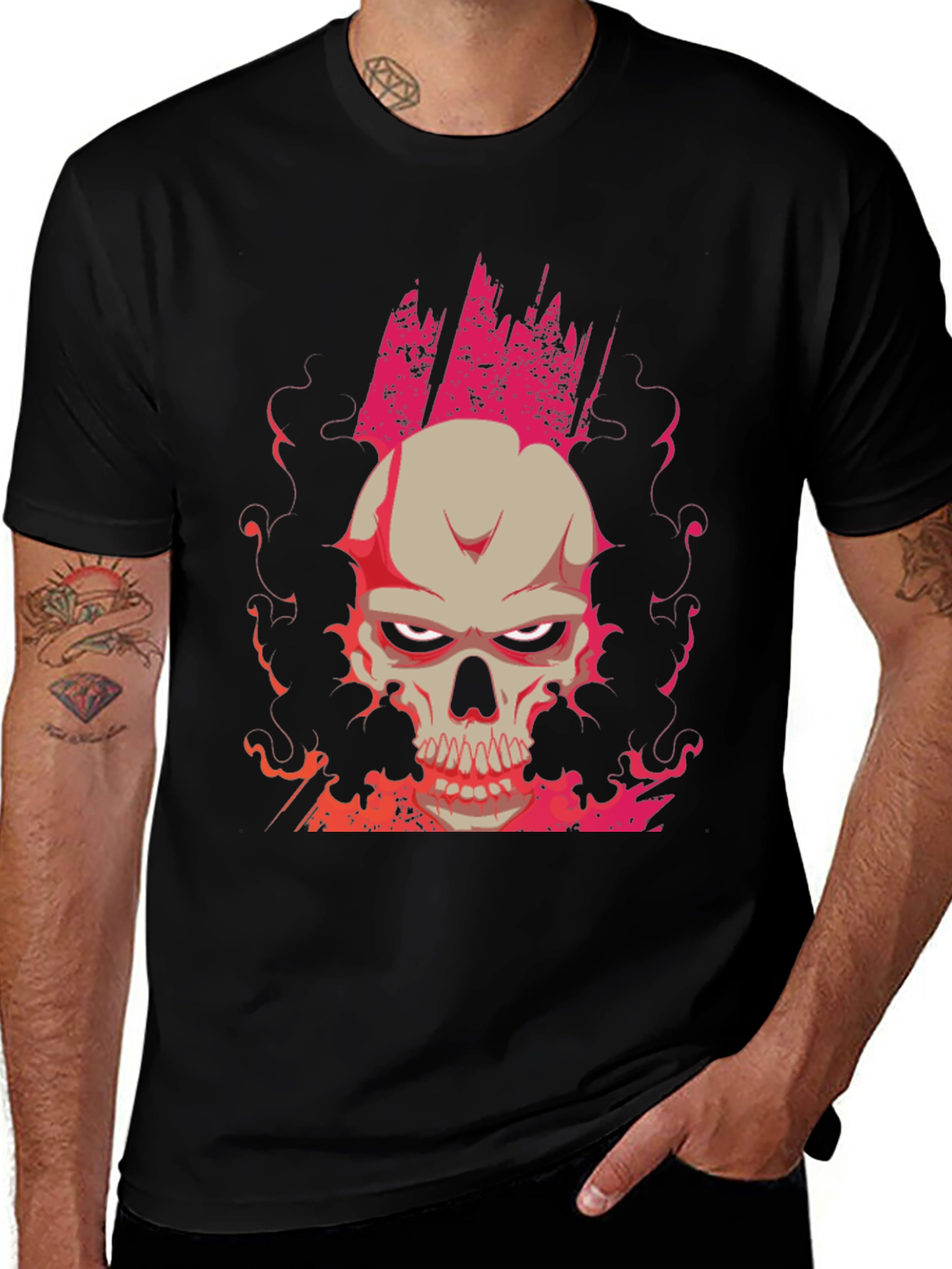 Variant 2 of Skull Graphic Print Tee - Men's Black T-Shirt