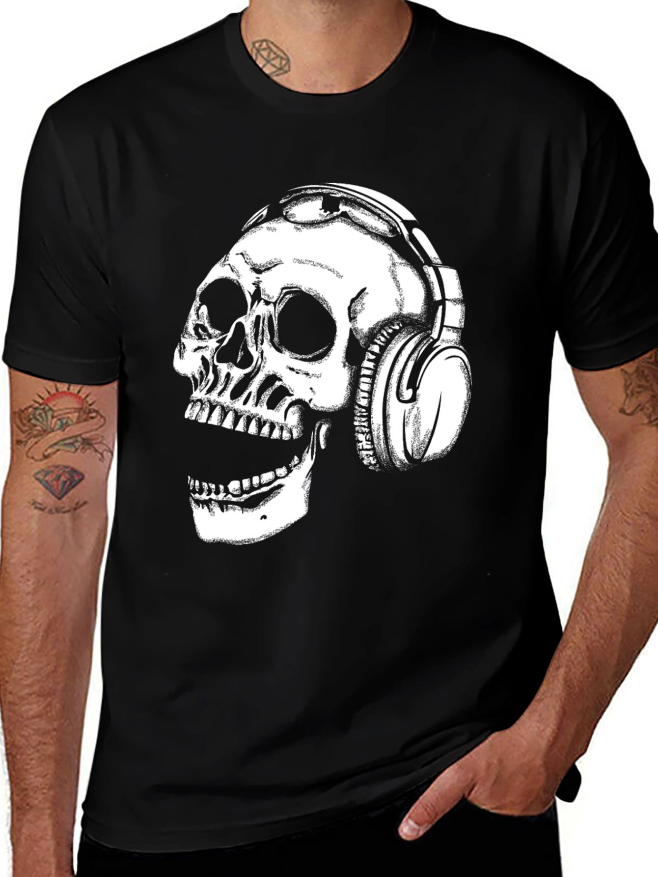 Variant 28 of Skull Headphones Black T-Shirt