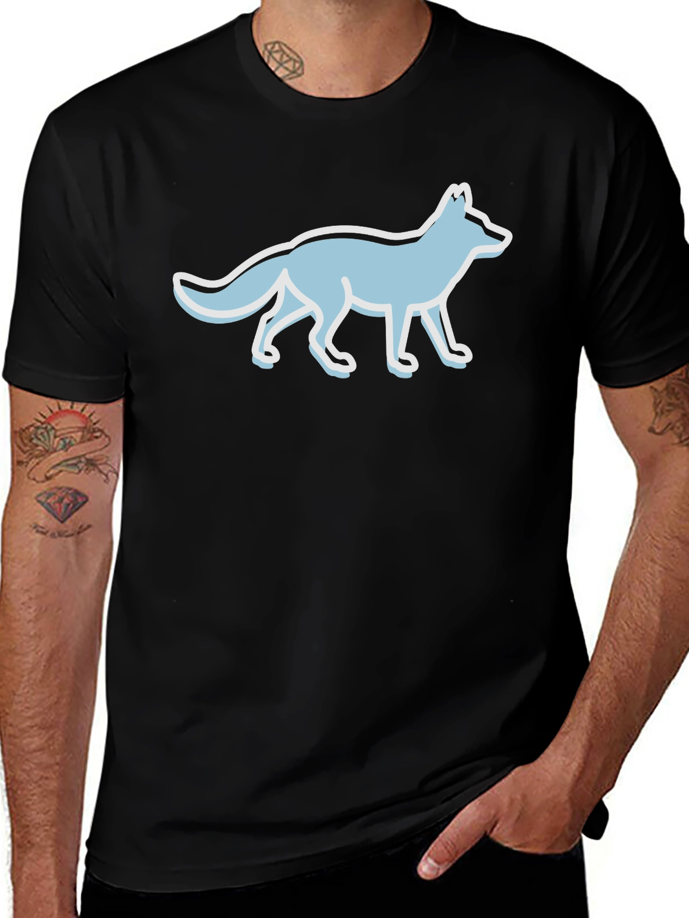Black Stylish Black Tee with Cool Fox Graphic main image