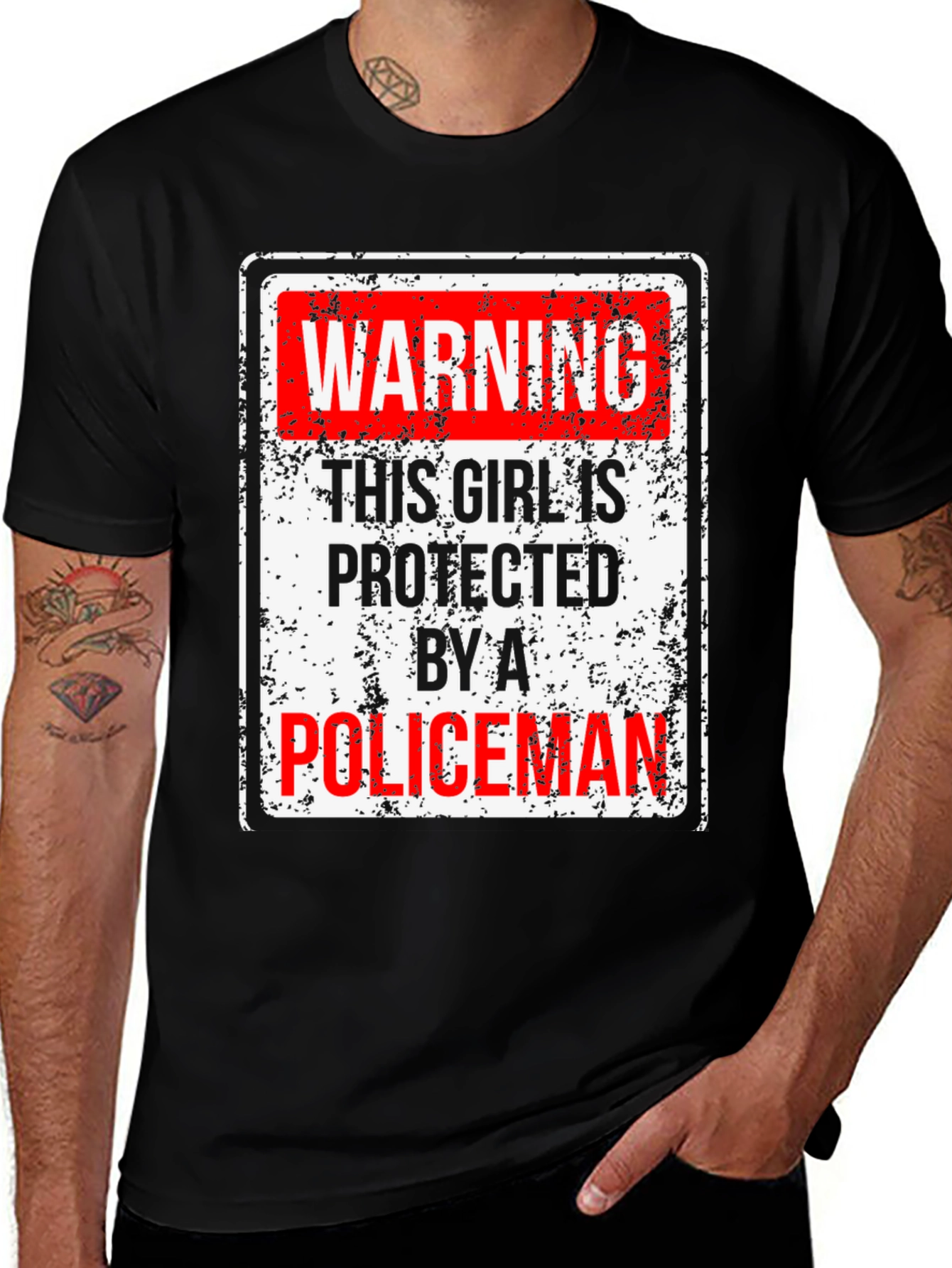 Variant 20 of Warning Protected by Policeman Graphic Tee