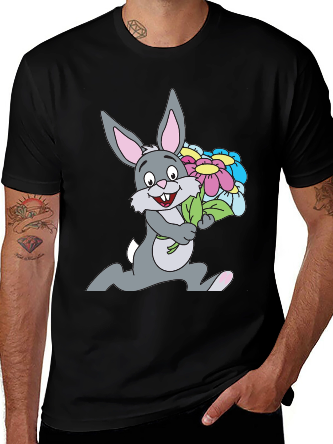 Variant 26 of Cartoon Rabbit with Flowers Graphic Tee