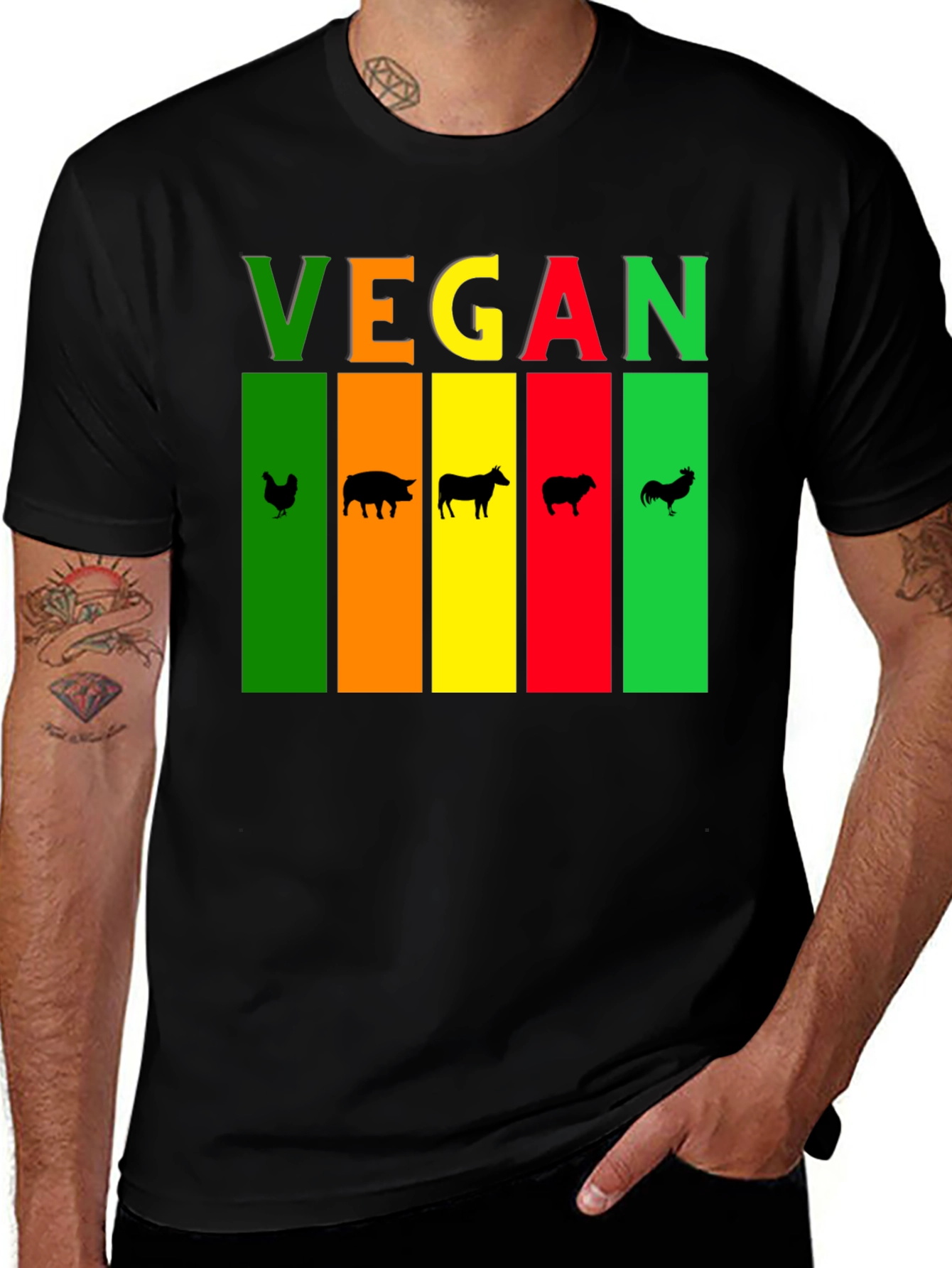 Variant 15 of Vegan Animal Silhouette Graphic T-Shirt - Black