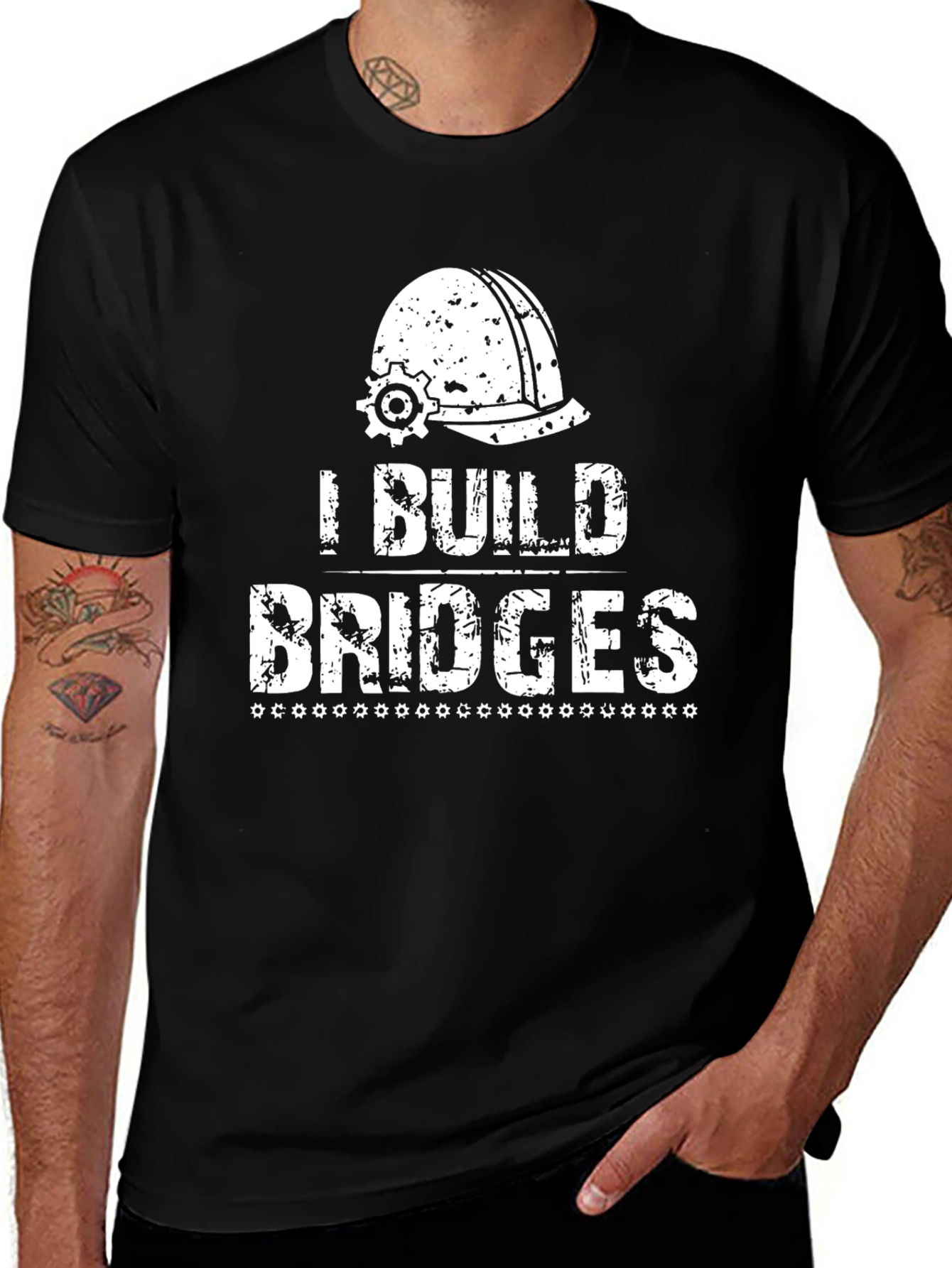 Black I Build Bridges Graphic T-Shirt - Construction Worker Tee main image