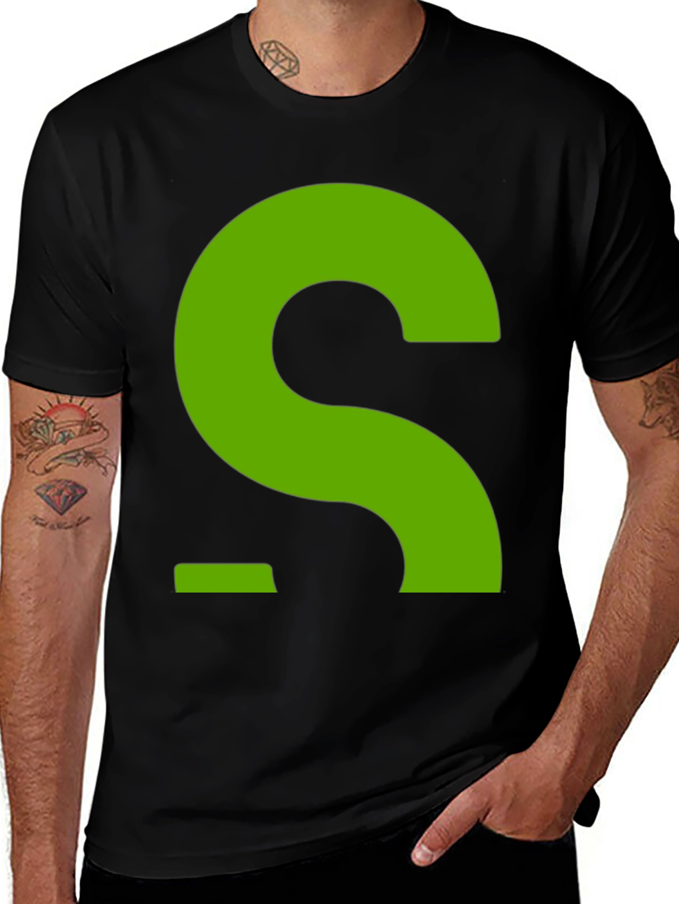 Variant 12 of Green S Logo Black T-Shirt