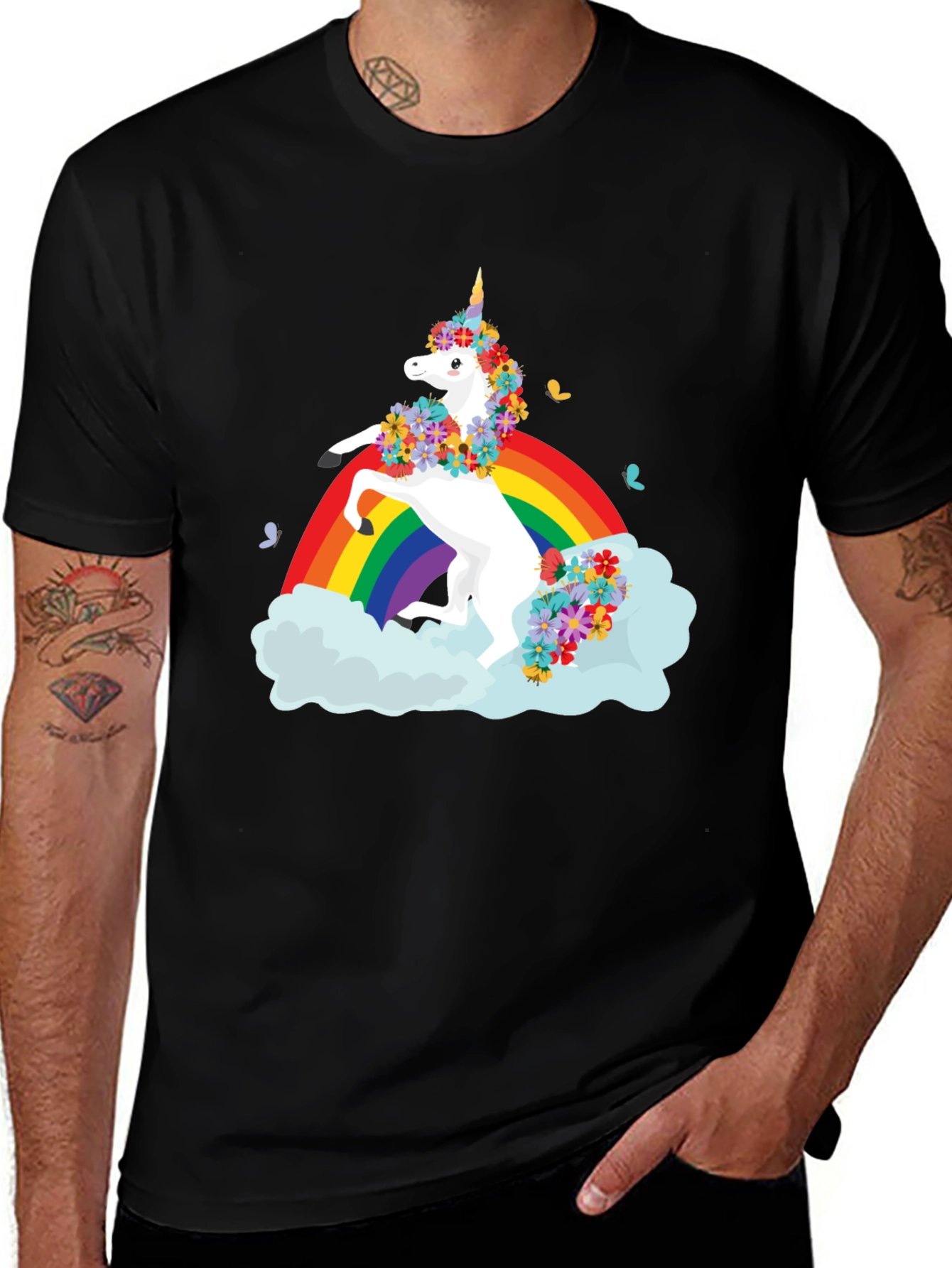 Variant 22 of Unicorn Rainbow Black T-Shirt