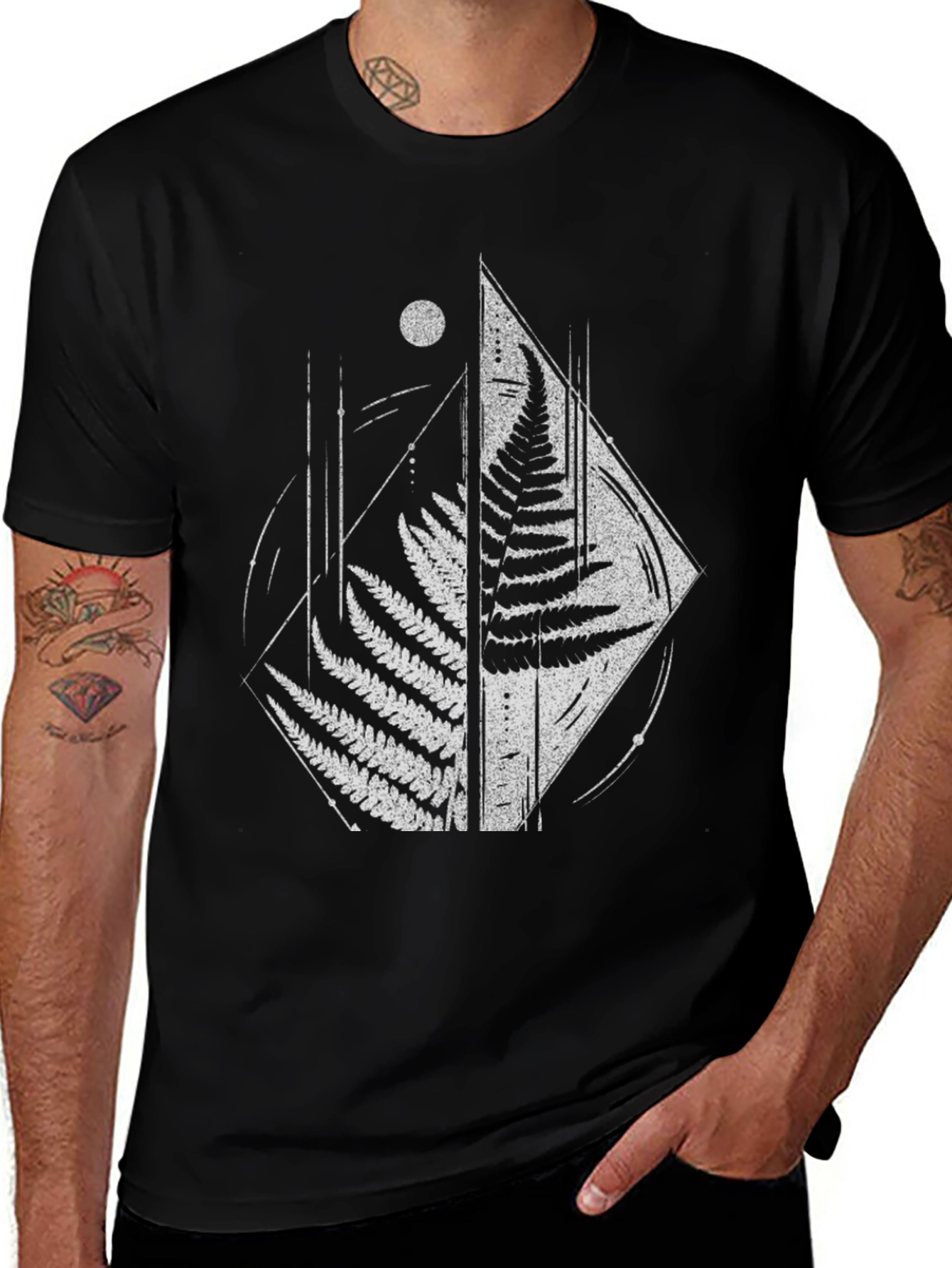 Variant 27 of Geometric Fern Graphic Tee - Modern Black T-Shirt