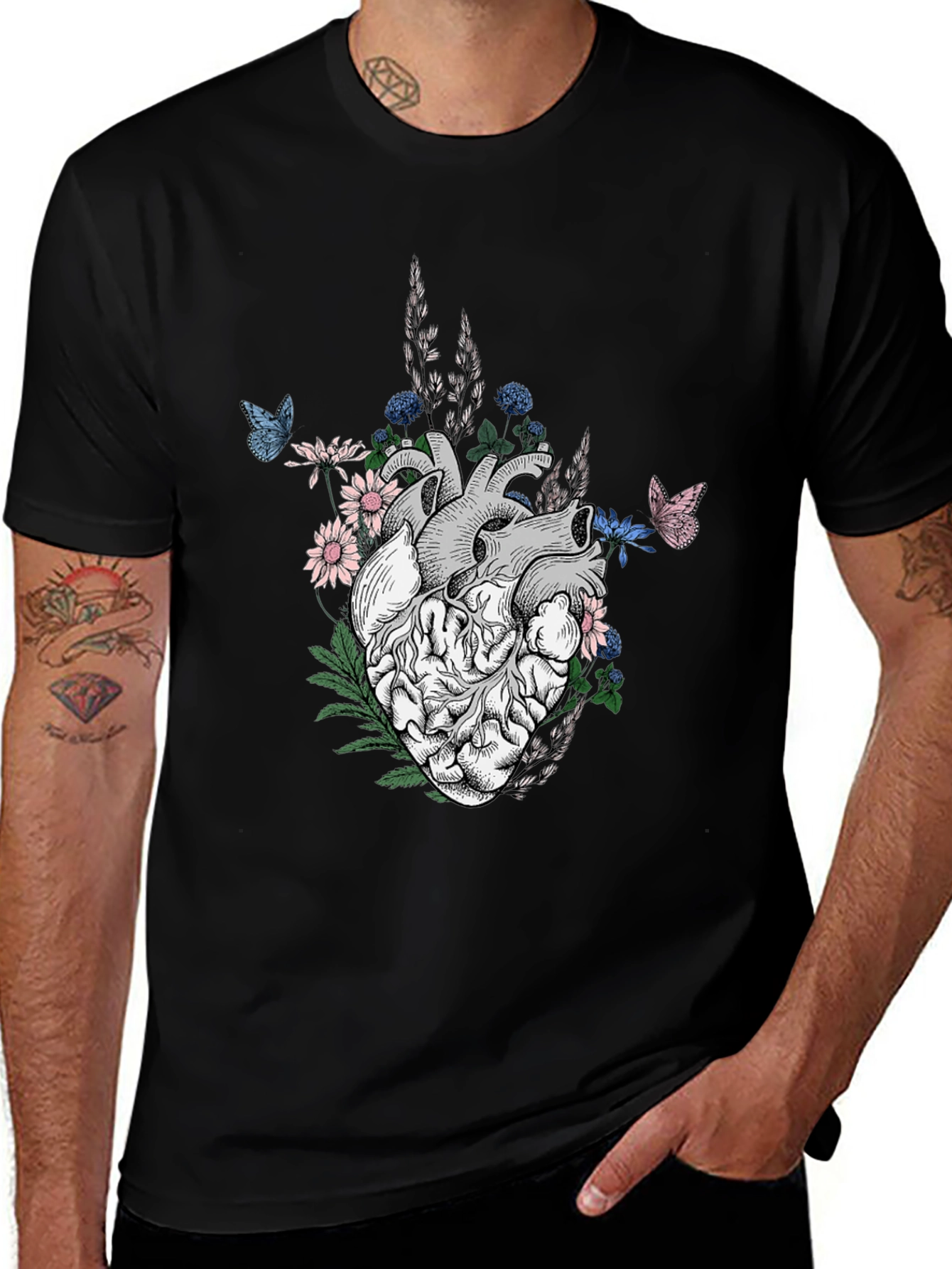 Variant 26 of Anatomical Heart & Floral Black T-Shirt