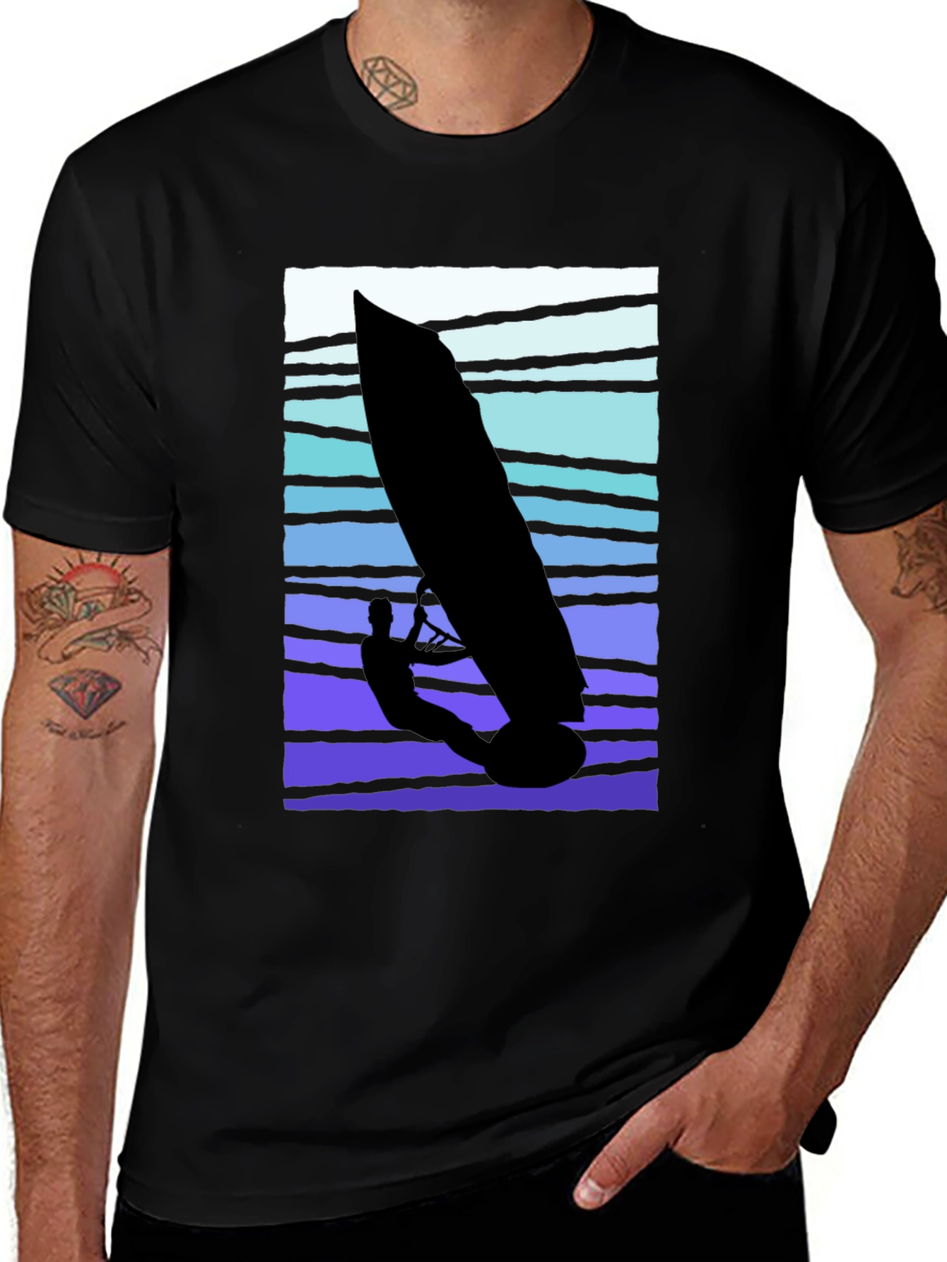 Variant 20 of Windsurfer Silhouette Graphic Tee - Black Cotton T-Shirt