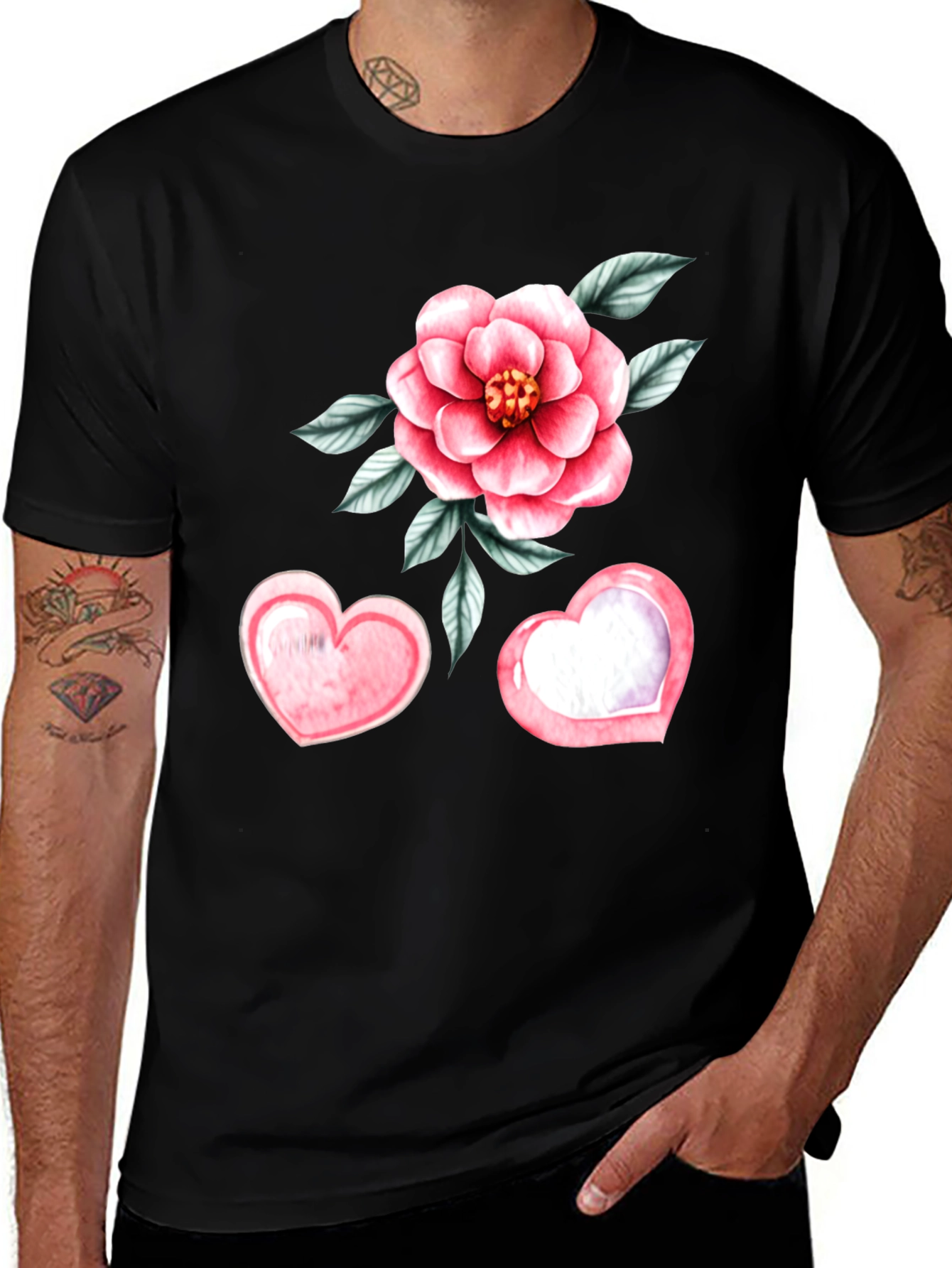 Variant 19 of Floral & Heart Tee - Black Cotton Blend