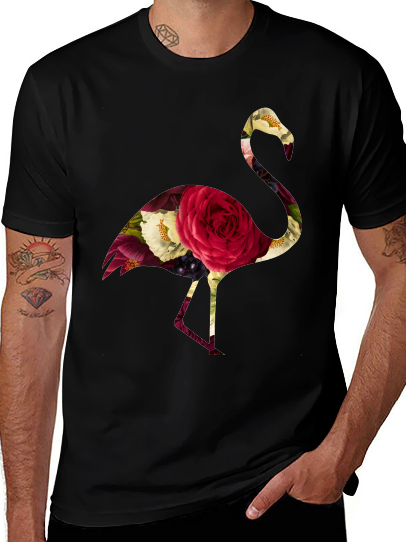 Variant 26 of Floral Flamingo Graphic Tee - Black