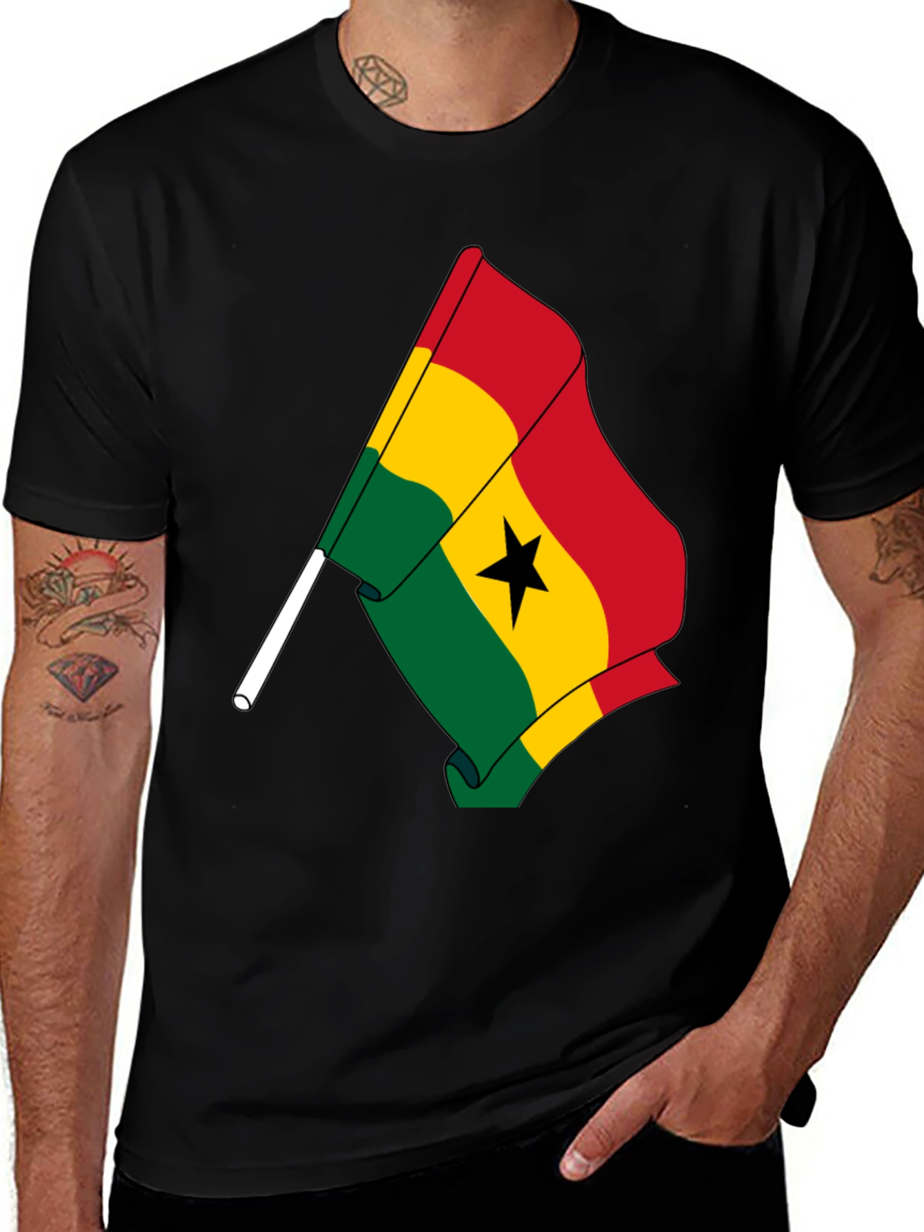 Variant 16 of Ghana Flag Graphic T-Shirt - Black Cotton Tee