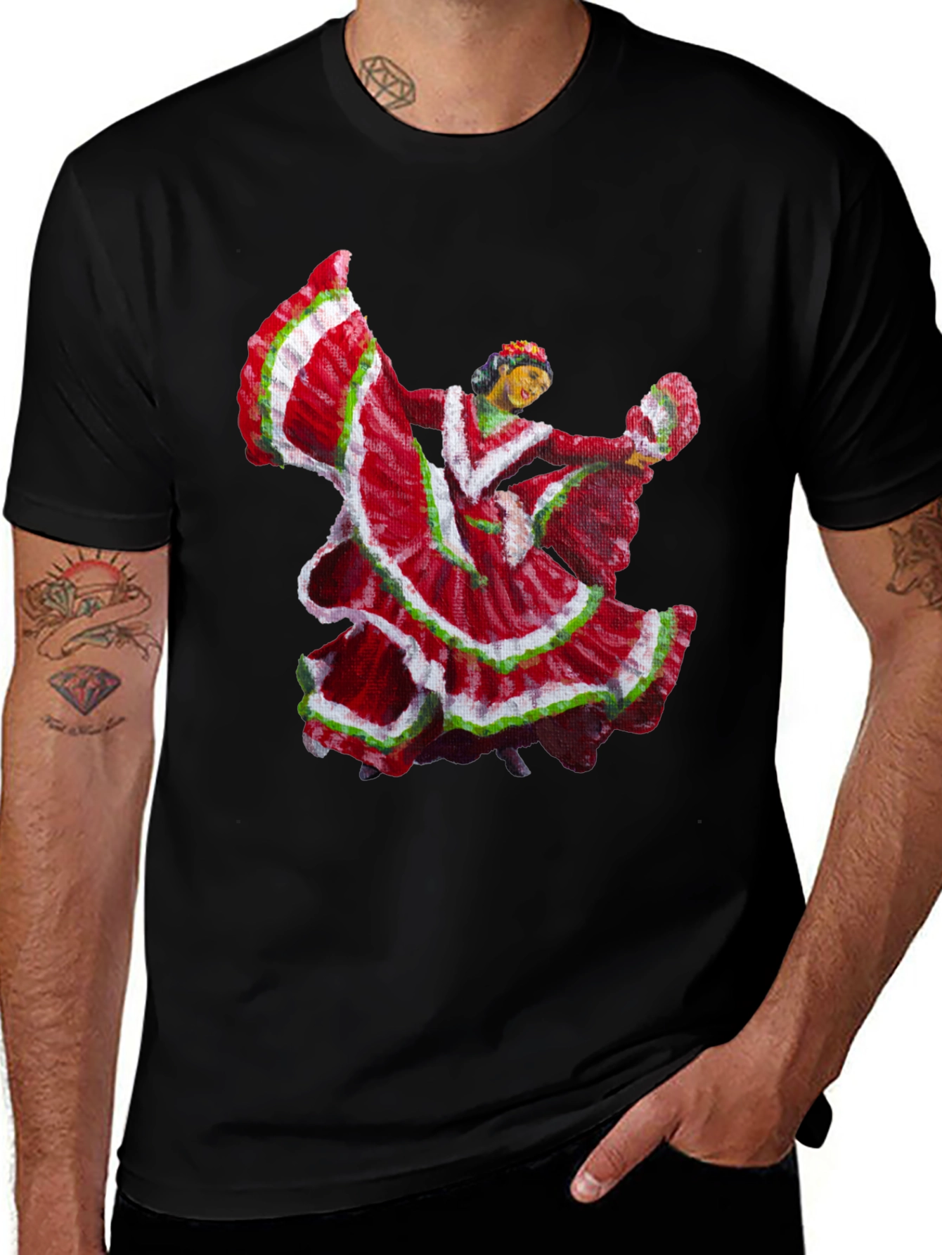 Mexican Folklorico Dancer Graphic Tee - Black