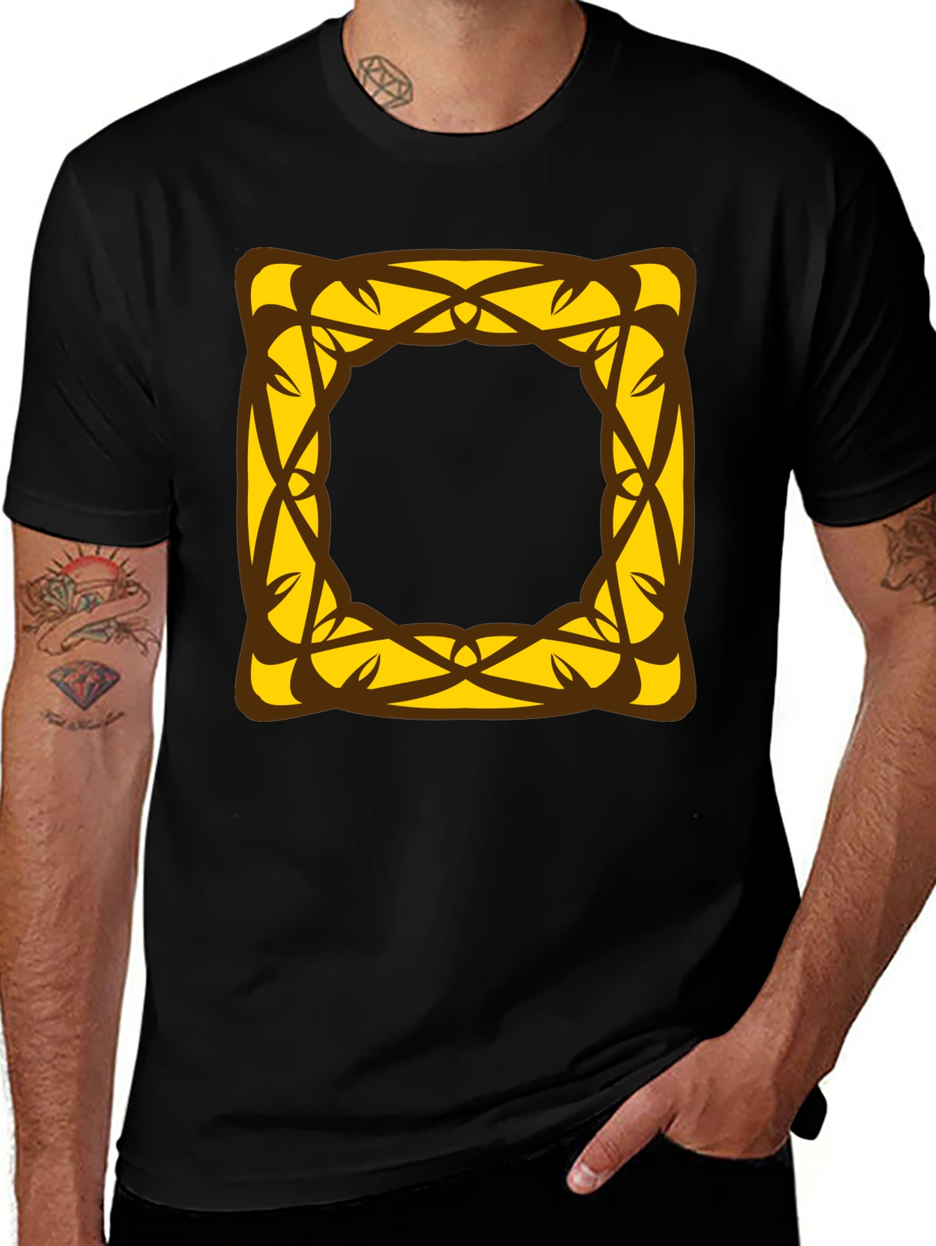 Variant 4 of Stylish Black T-Shirt with Geometric Square Design