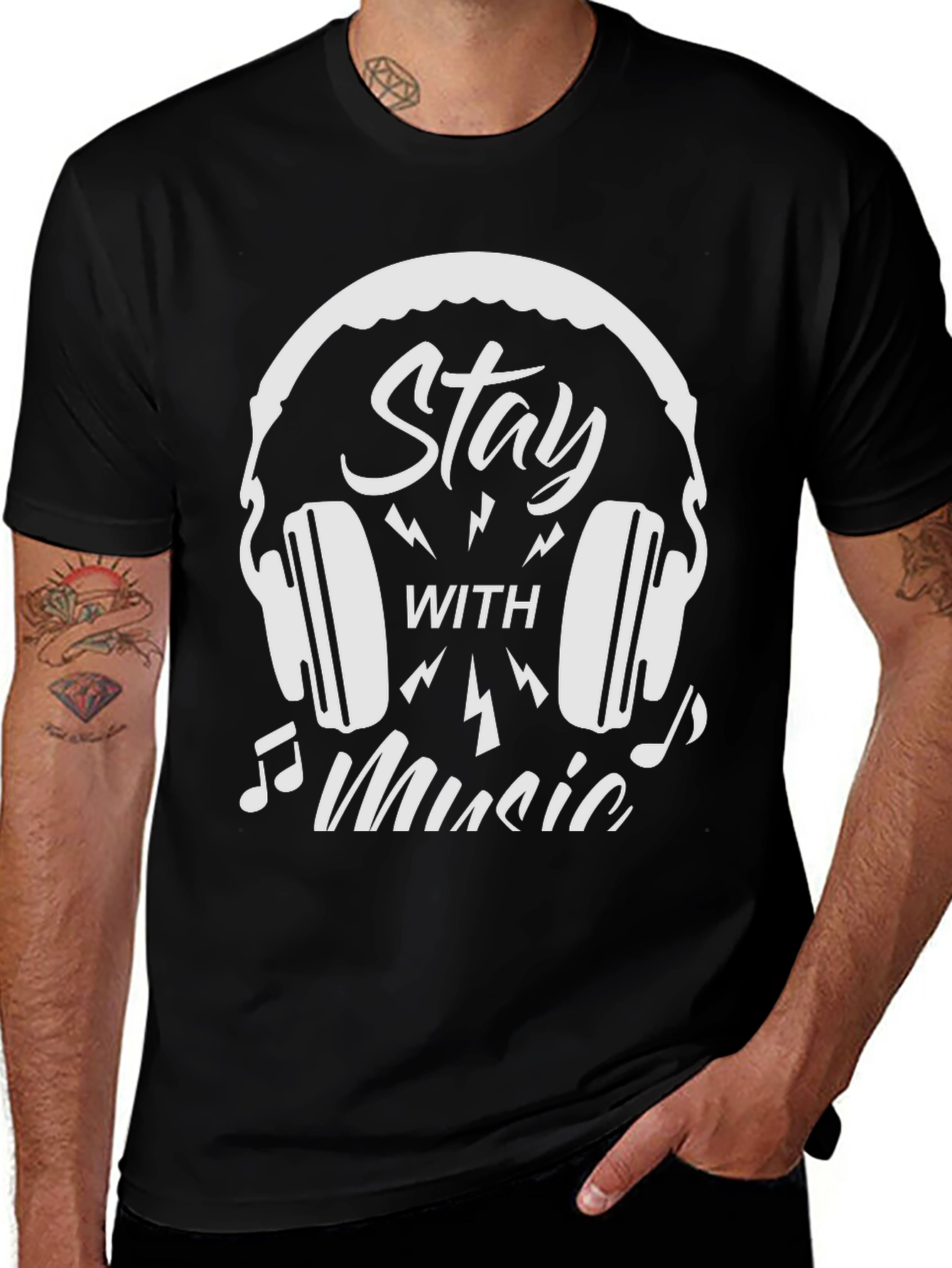 Variant 23 of Stay With Music Graphic T-Shirt - Black