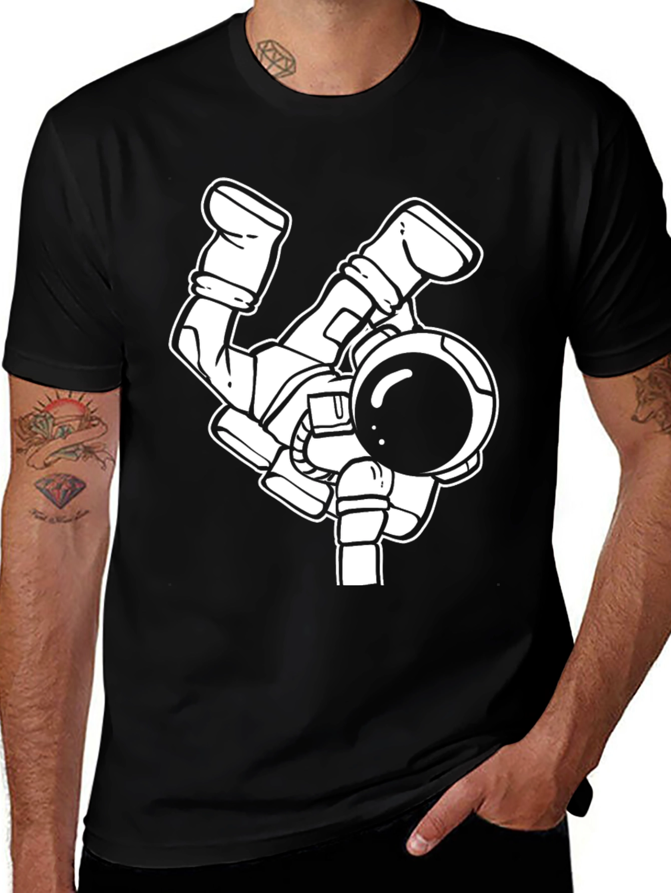 Black Astronaut Graphic Tee - Unique Design, Stylish Black Shirt main image