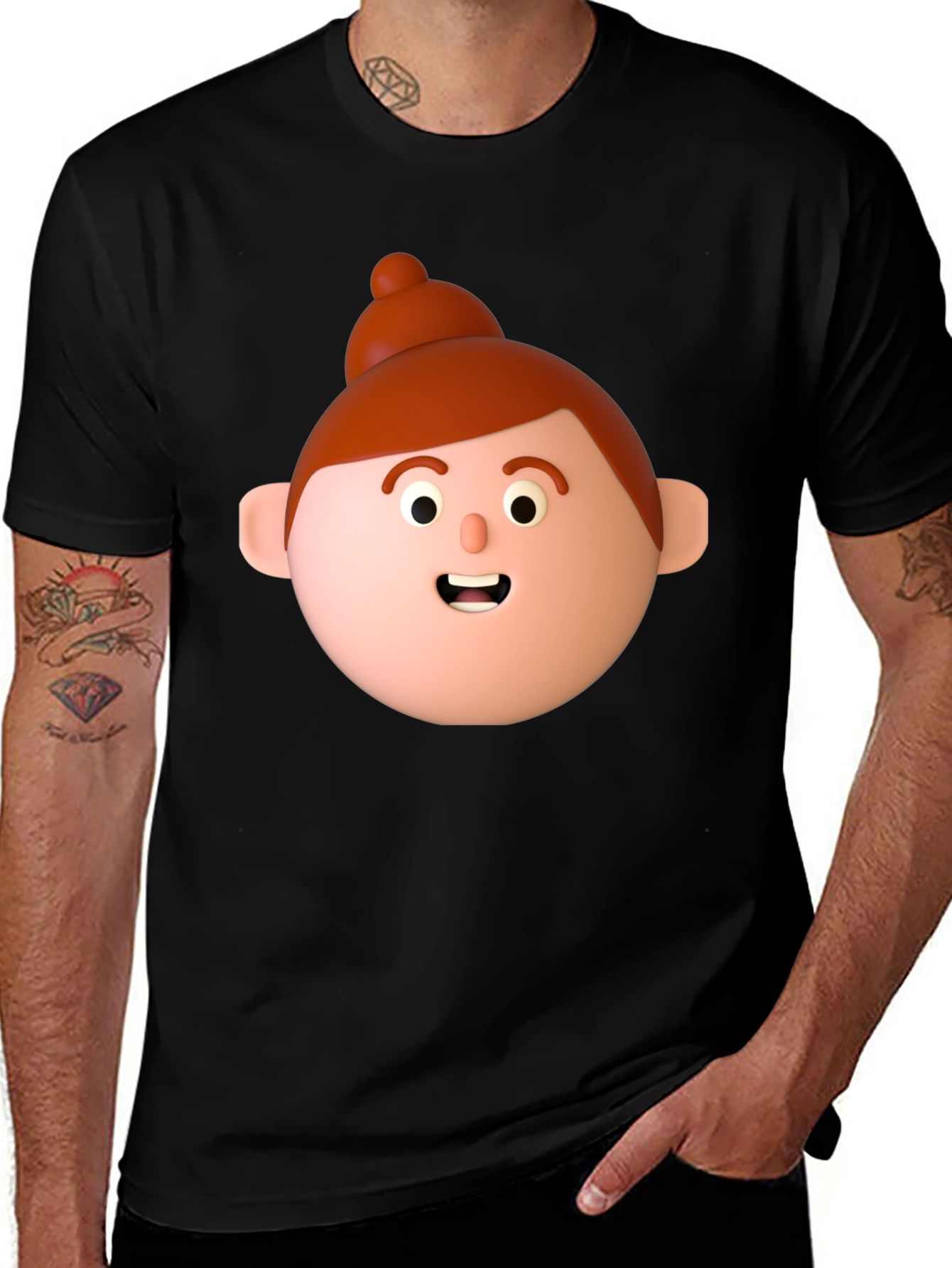 Variant 3 of Cartoon Character Graphic Black T-Shirt